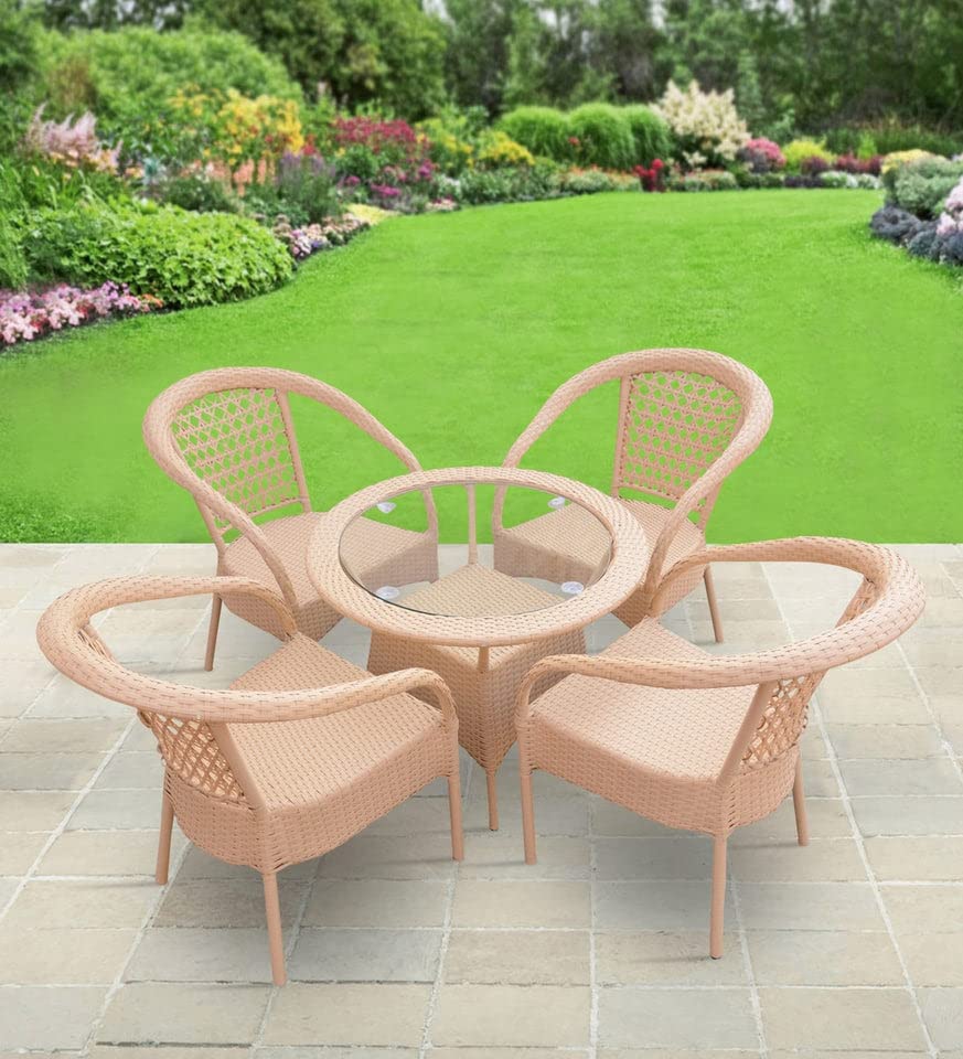 Candid Home Premium Designer Garden/Balcony/Terrace/Coffee/Poolside Patio Wicker Seating Chair and Table Set Outdoor Furniture (D-8 Beige (4+1))