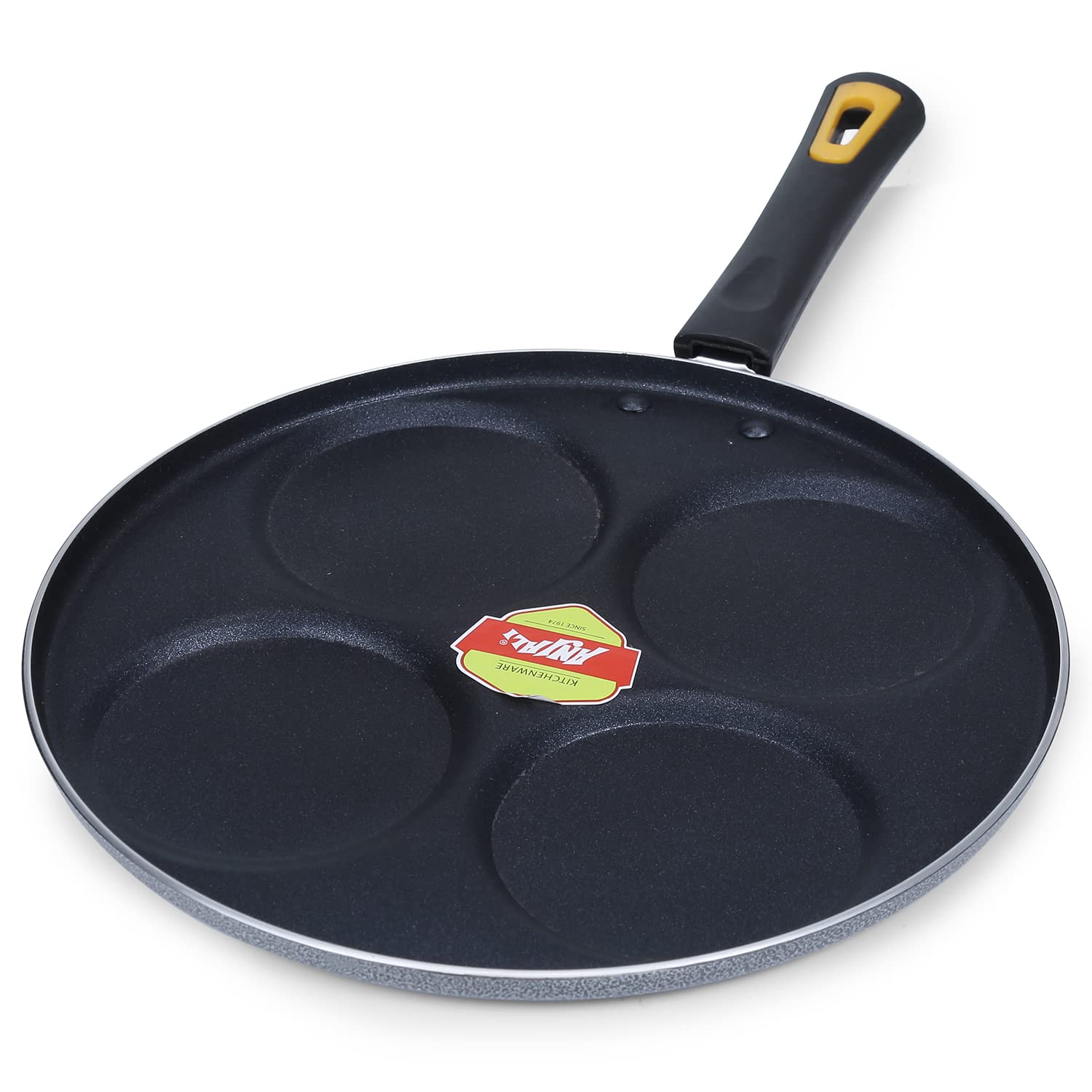 Anjali Diamond Aluminium Dura Big Non Stick Uttappa Tawa (4-Cavities) with Handle for Mini Uttappa, Mini Pancake Maker, Mini Crepe pan, Idli pan Multi Snack Maker-Black DUPB4