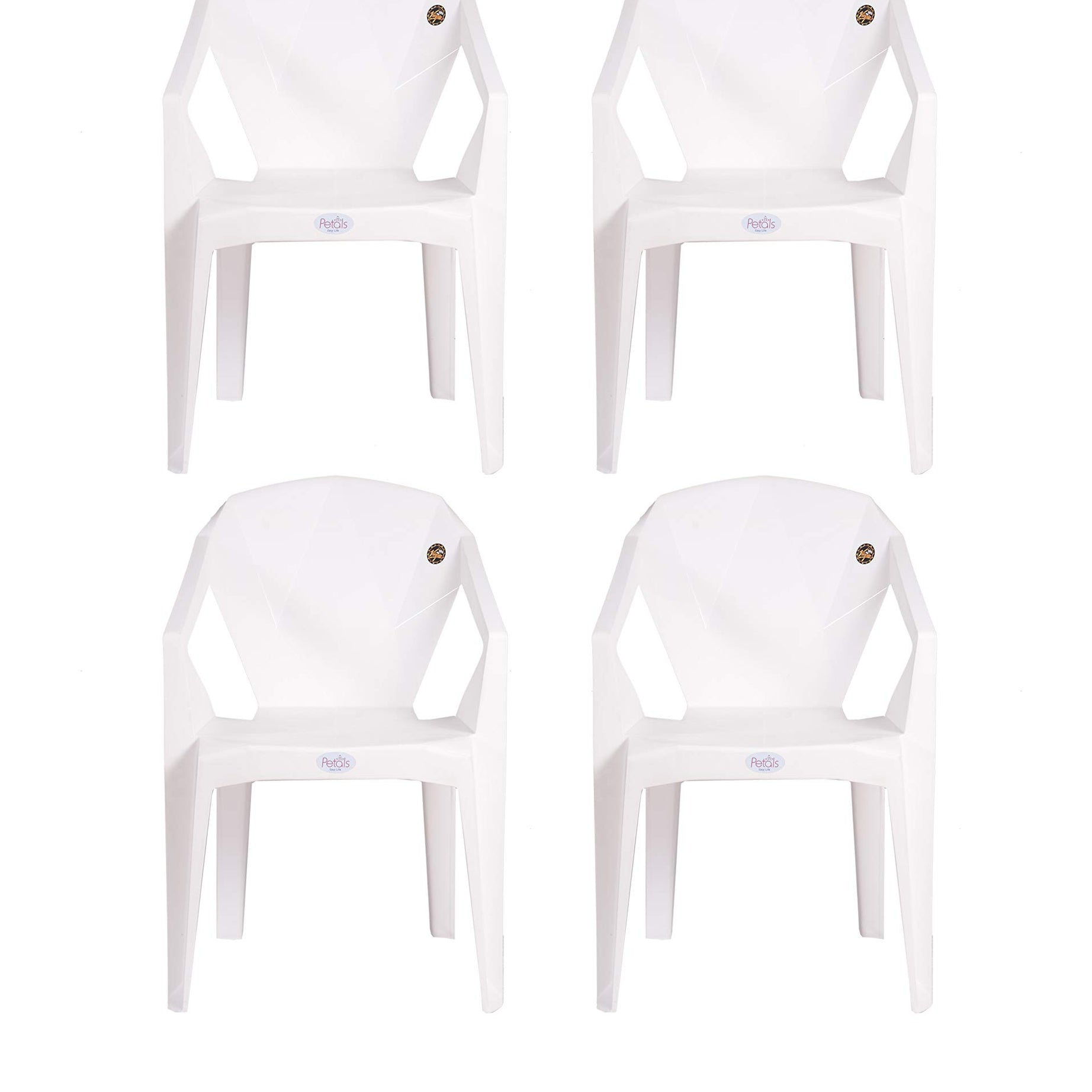 PETALS Nakshatra Plastic Chairs | Plastic Arm Chair for Home and Garden | Bearing Capacity 150kgs (White) (Set of 4)