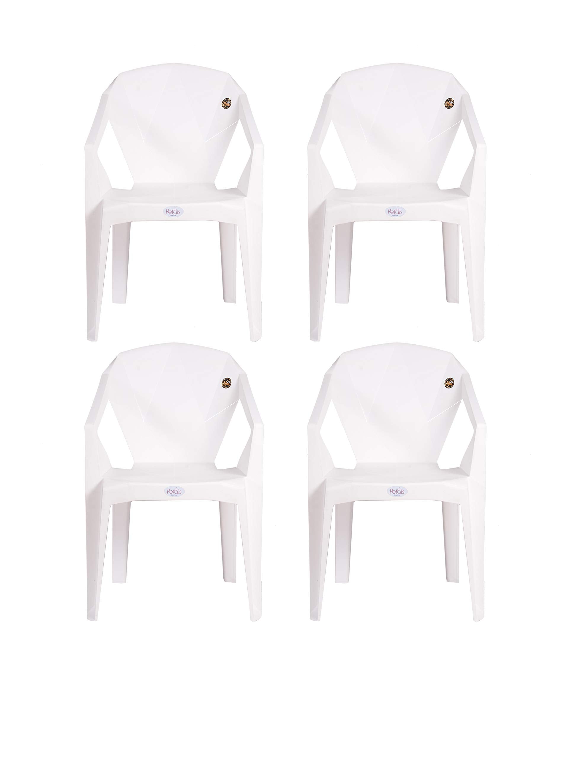 PETALS Nakshatra Plastic Chairs | Plastic Arm Chair for Home and Garden | Bearing Capacity 150kgs (White) (Set of 4)