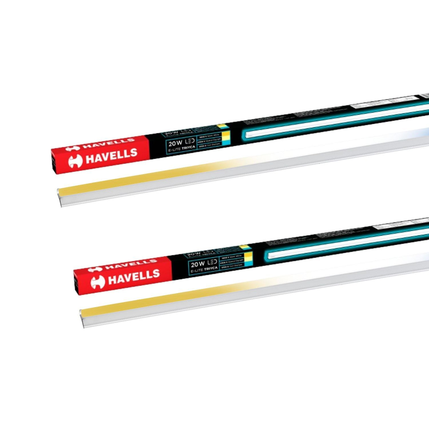 Havells 20W 3 in 1 LED Batten Tubelight|Energy Efficient|Three Color Temperatures(Warm White,Neutral White,Cool White)|Upto 4KV Surge Protection|Made in India |(Triyca)| Pack of 2