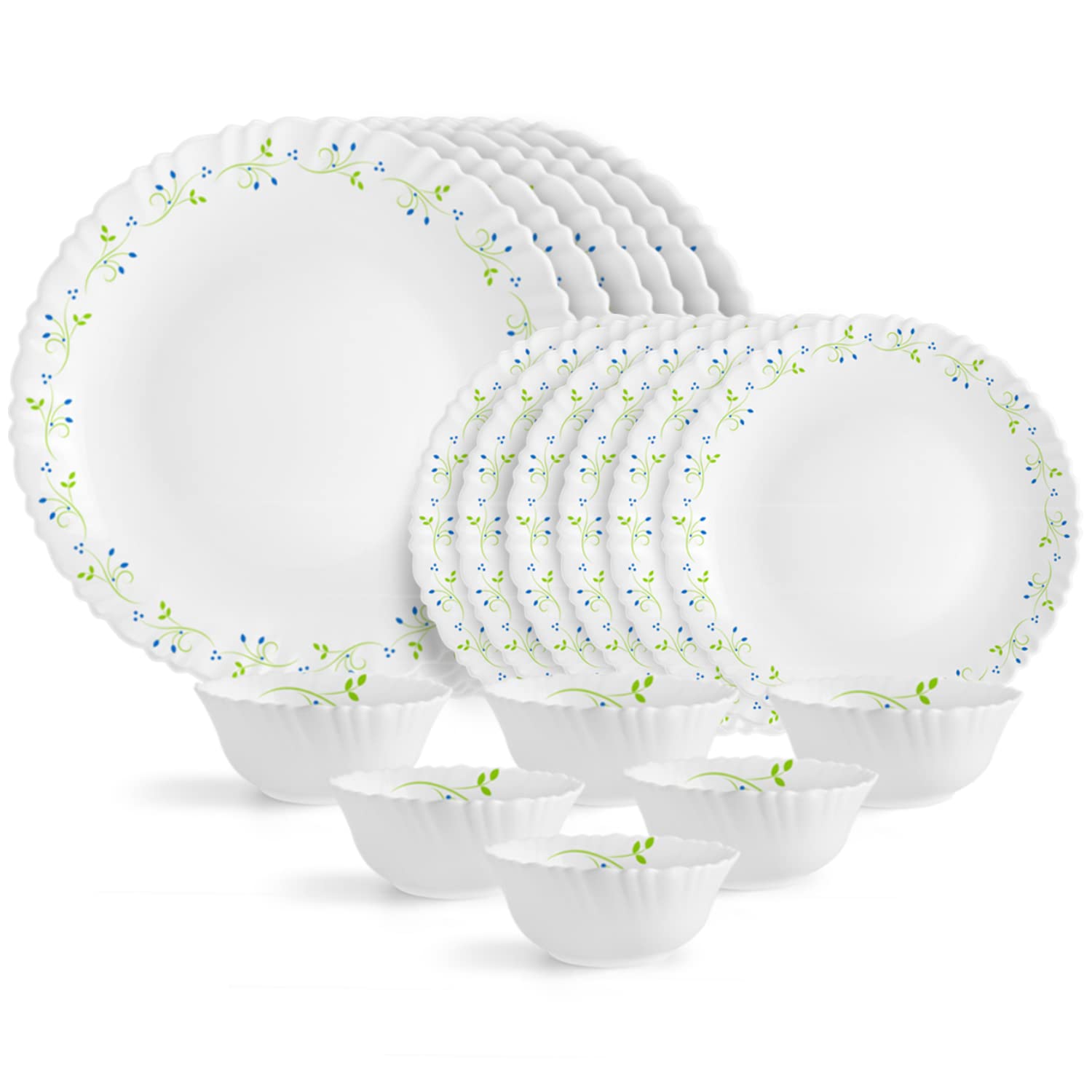 Cello Tropical Lagoon Opalware Dinner Set, 18-Pieces, White