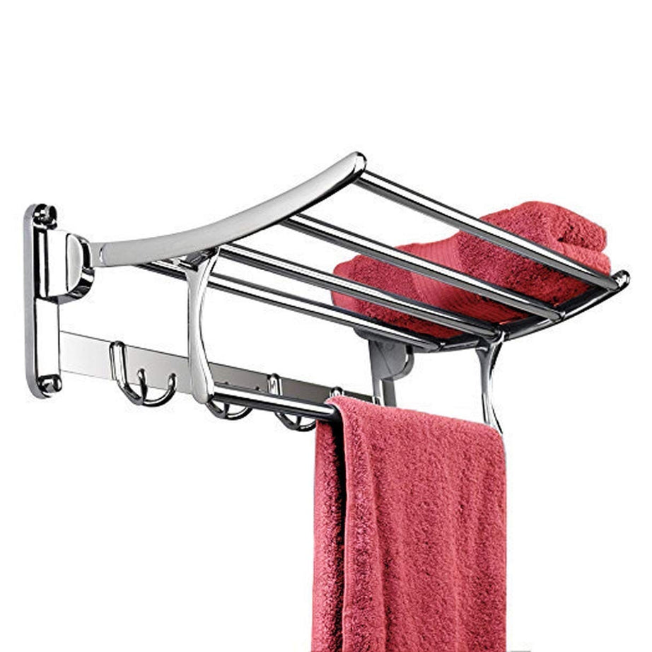 Plantex Towel Hanger for Bathroom/Stainless Steel Folding Towel Holder Stand/Towel Rack for Bathroom (18 Inch-Chrome Finish)