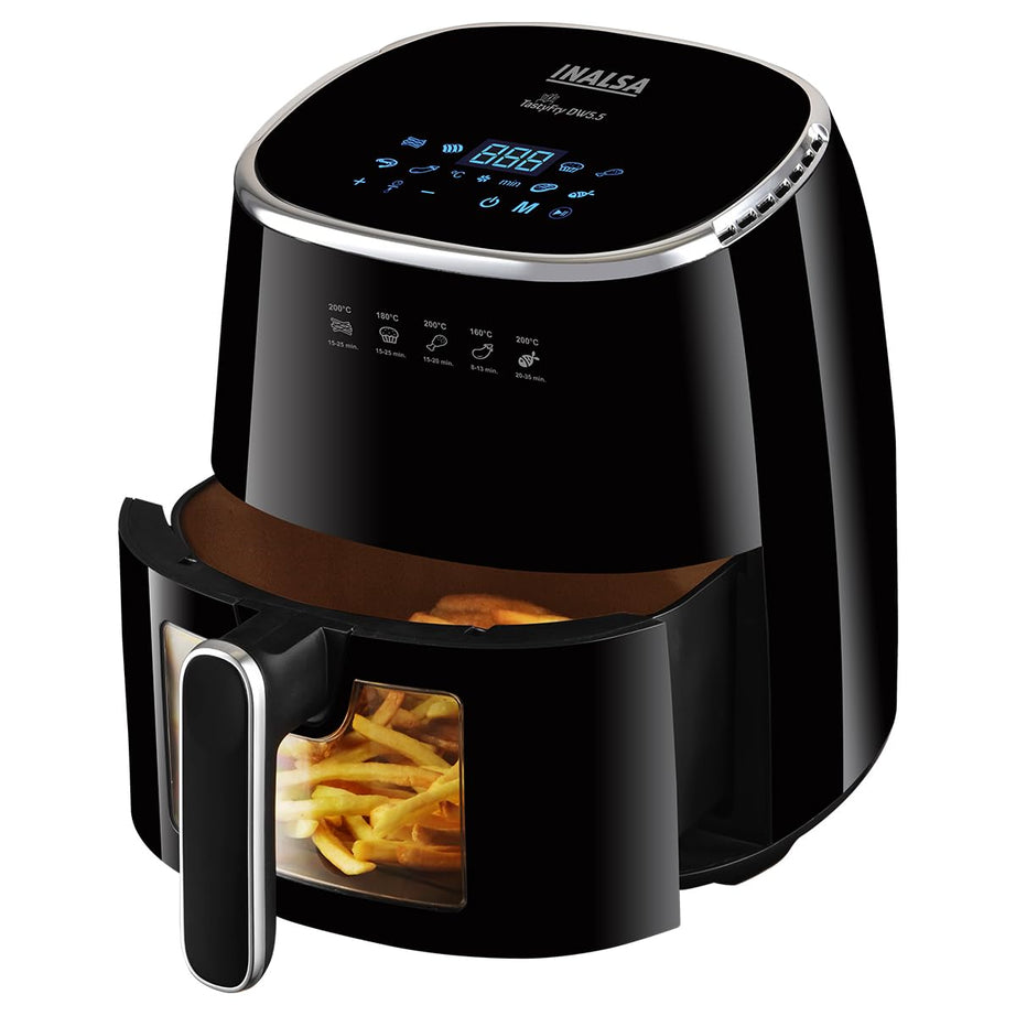 INALSA Air Fryer for Home|5.5 L Capacity|Visible Window & Internal Light|1600 W with Smart AirCrisp Technology|6-In-1 Appliance With 8 Preset Menu & Digital Display (Tasty fry DW5.5)