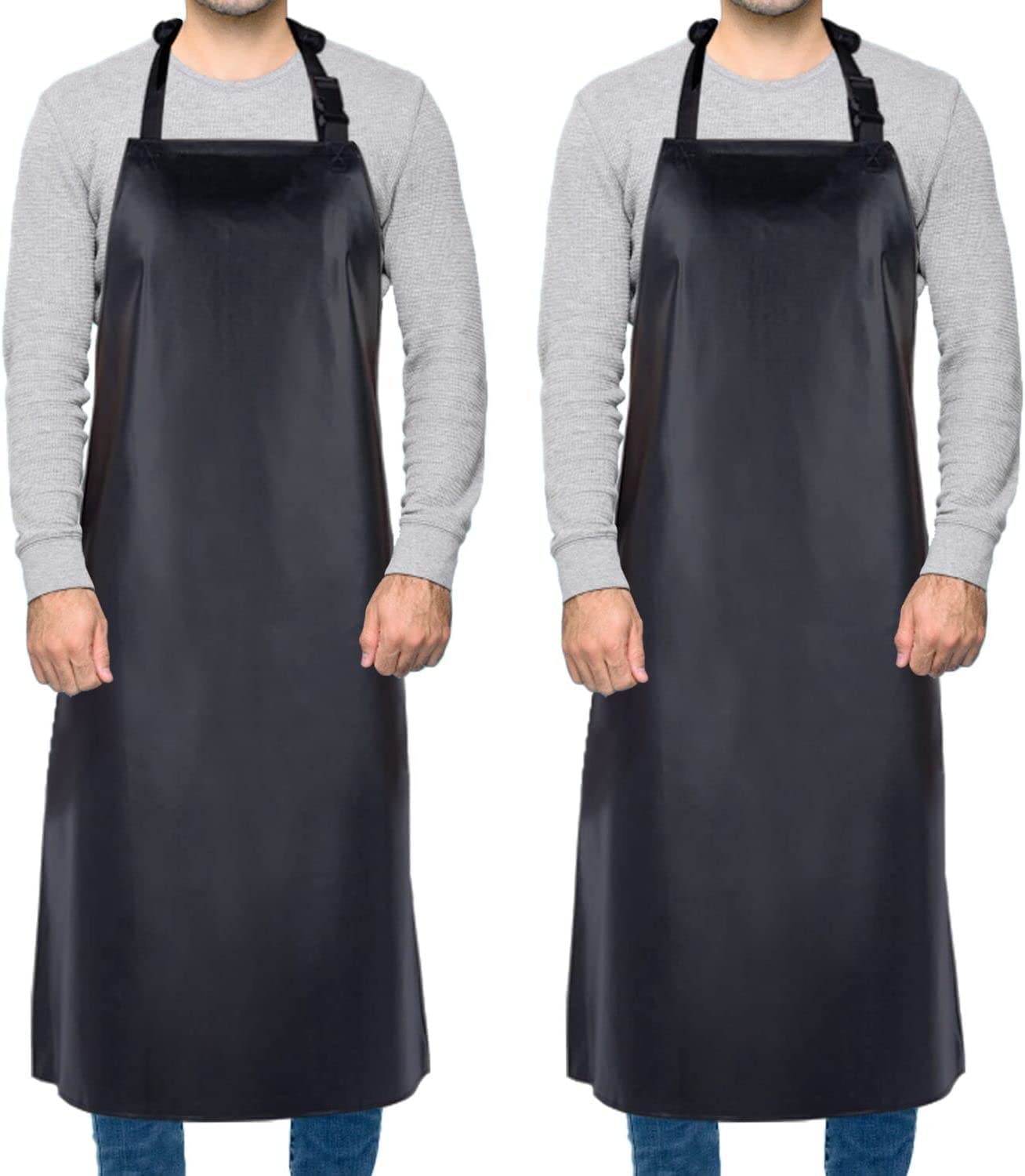 DEBIK® | 2 Pack PVC Waterproof & Dustproof Apron For Dishwashing, Coffee, Dog Grooming, Cleaning Fish, Project-Industrial Chemical Resistant Plastic| Front Pocket| Free Size| Unisex| Black