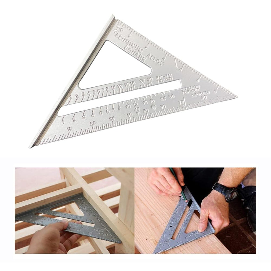 Fapiwen Speed Square Layout Tool, Double Side Scale Aluminium Alloy Metric Inch Triangle Measurement Hand Tool, Triangle Angle Protractor In 90 Degree Triangle Ruler Carpenter Tool