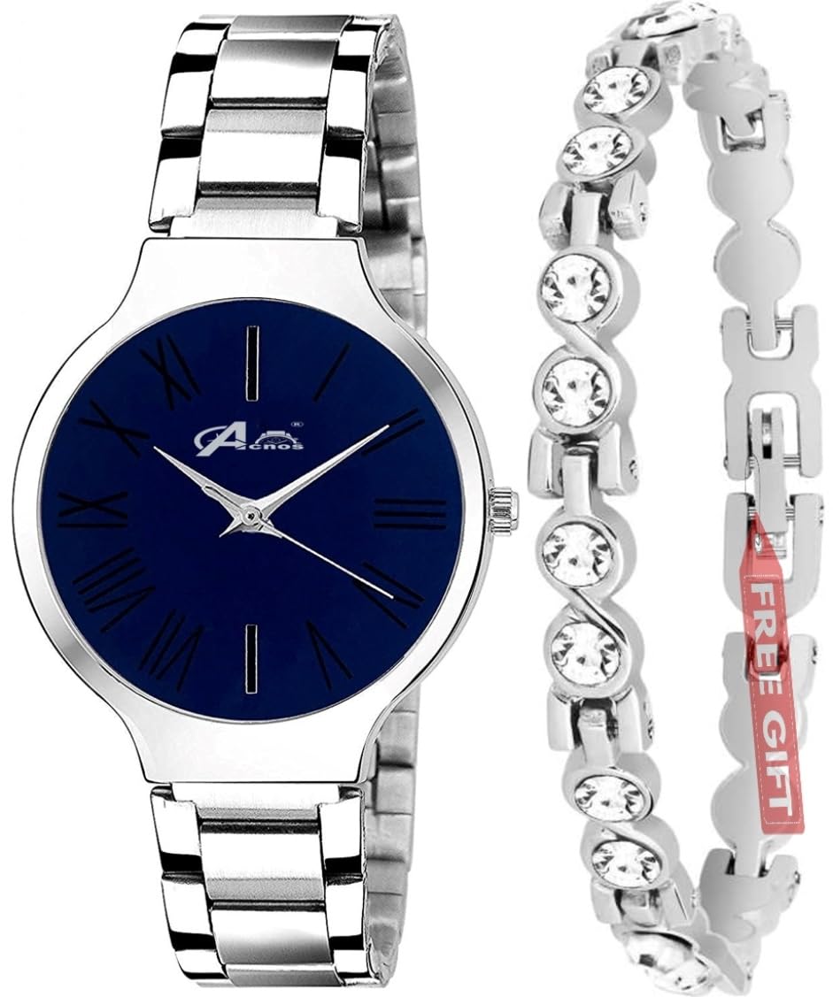 Acnos Premium Stainless Steel Casual Analogue Women's Watch (Blue Dial Silver Colored Strap)