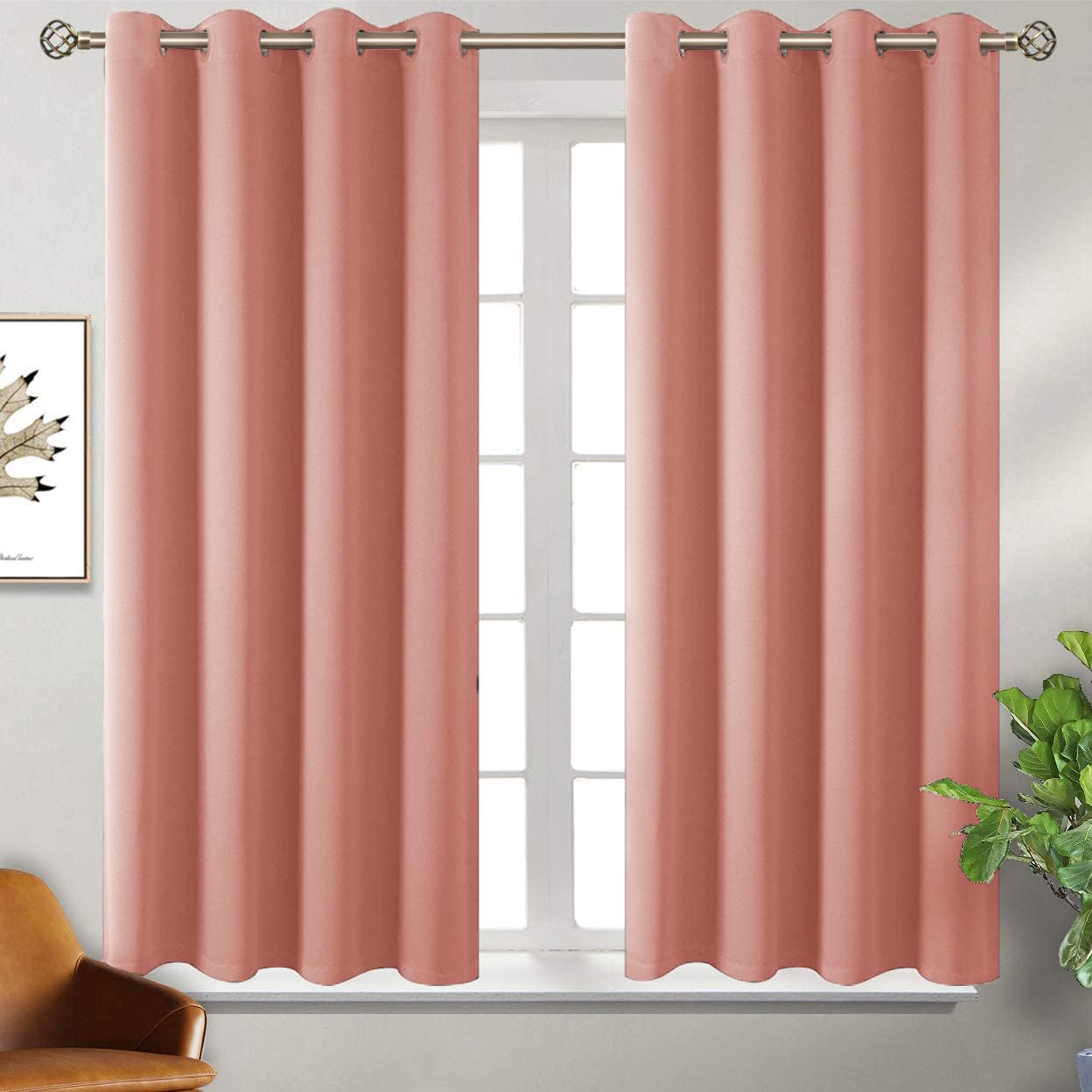 Homestan Blackout Curtains 5 Feet Long Set of 2 Room Darkening Window Curtain (Peach)