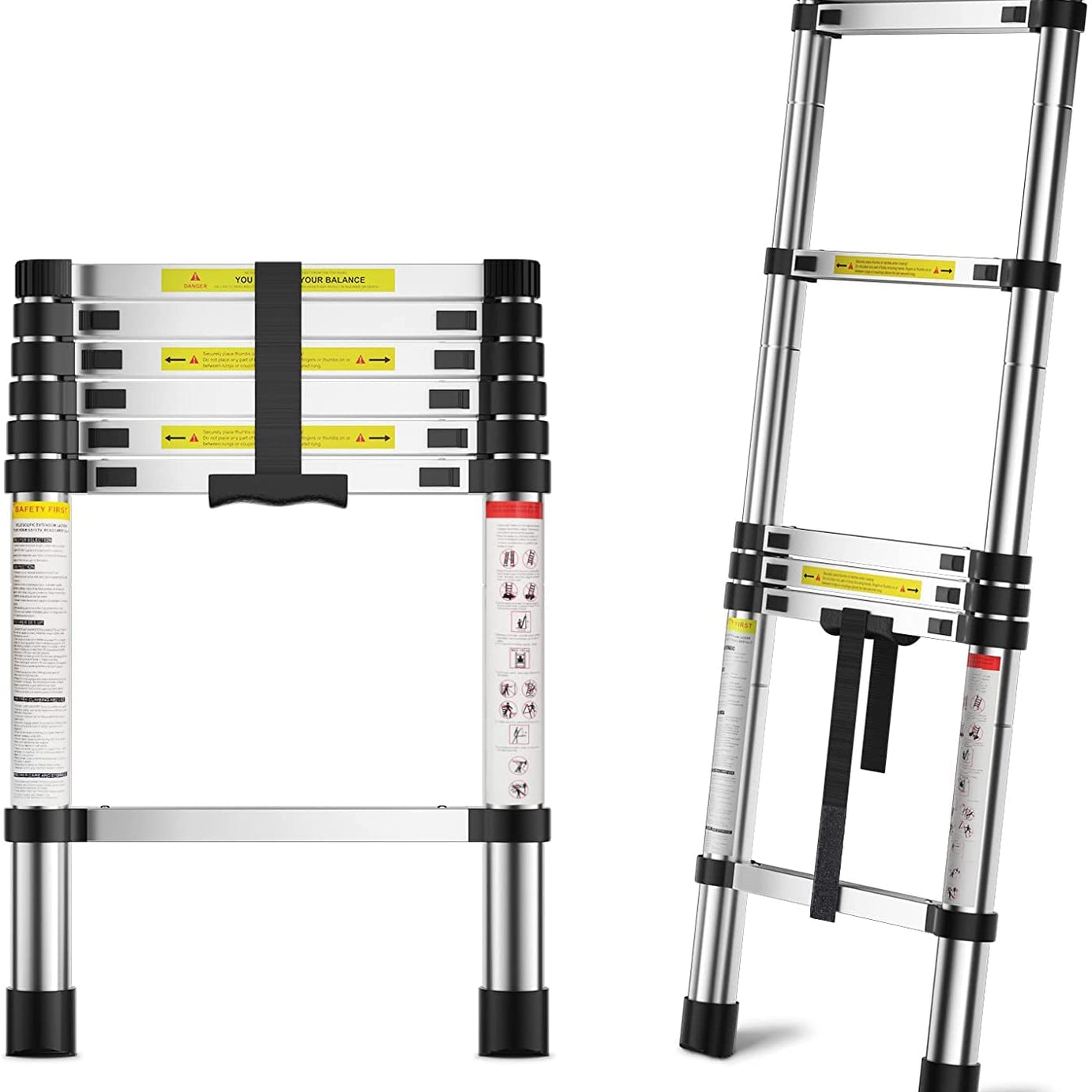 Plantex 6.5 feet Telescopic Ladder | Durable Steps | Height Adjustable Aluminium Ladder | Stainless Steel Telescopic Ladder/Extendable Portable Steps and Compact Design (EN131 Certified)