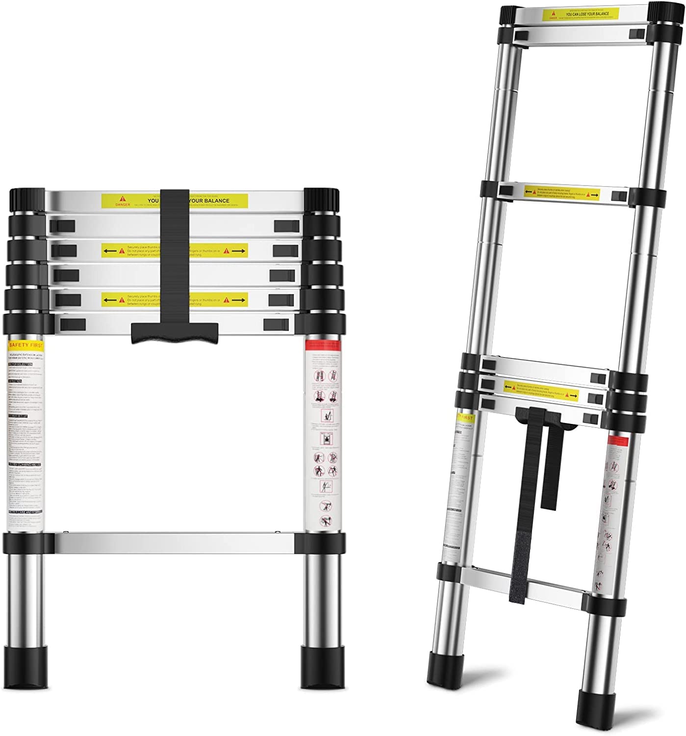 Plantex 6.5 feet Telescopic Ladder | Durable Steps | Height Adjustable Aluminium Ladder | Stainless Steel Telescopic Ladder/Extendable Portable Steps and Compact Design (EN131 Certified)