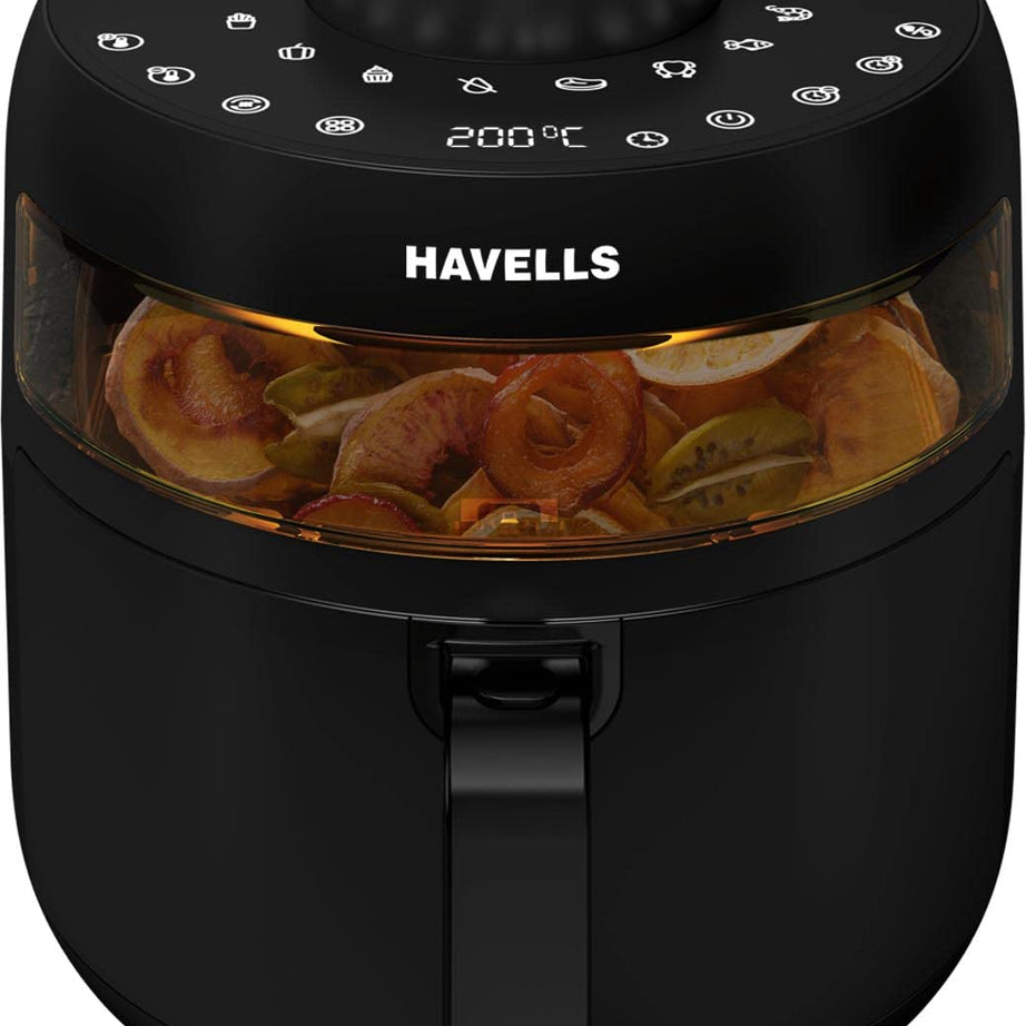 Havells Air Fryer Prolife Crystal | See-Through Window | 85% Less Oil | 5L Pan | 8 Presets Menu | Auto Restart | Touch Screen | Digital Display |Dehydrator Mode | 1500 Watt & 2 Year Warranty, 5 Liter