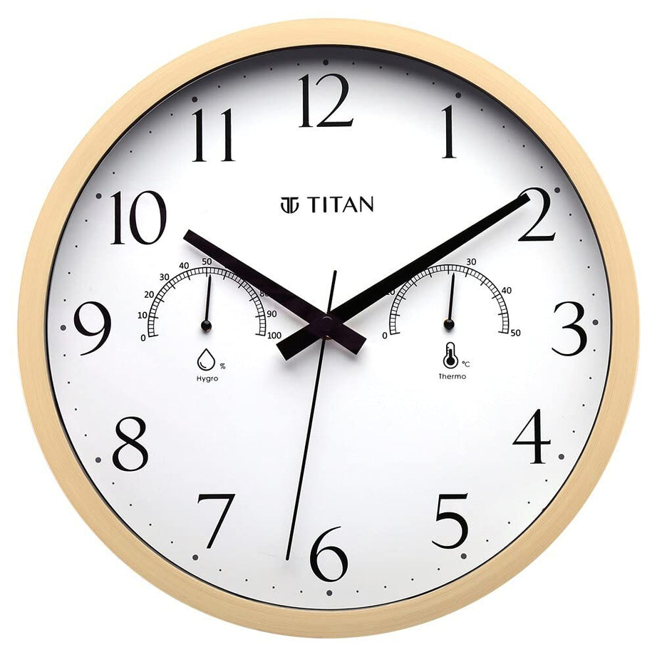 Titan Contemporary Wooden Finish White Wall Clock With Thermometer & Hygrometer - 30 Cm X 30 Cm (Medium) - Analog