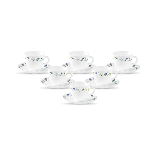 La Opala Diva, Opal Glass Crockery | Cup & Saucer Tulip Large, Set of 12 | Twilight Bouquet, 220 ml | for Tea & Coffee | Microwave Safe | 100% Vegetarian | Extra Strong | Super Light | Super White