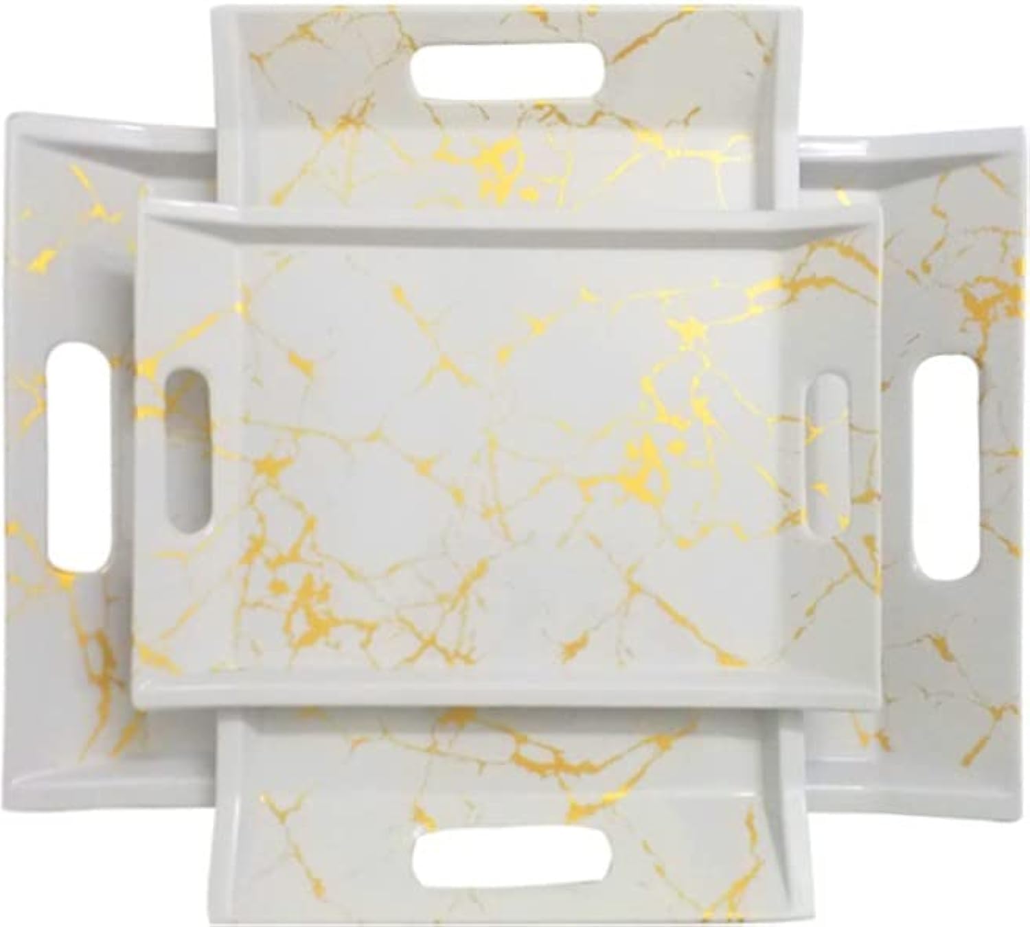 FEDOY Melamine Multicolor Serving Tray, Set of 3 (Small, Medium and Large Size) Golden Series(Rectangular)