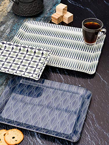 Goodhomes Melamine Serving Trays Set of 3 Different Sizes, Blue Printed Design Mt126, Rectangular.