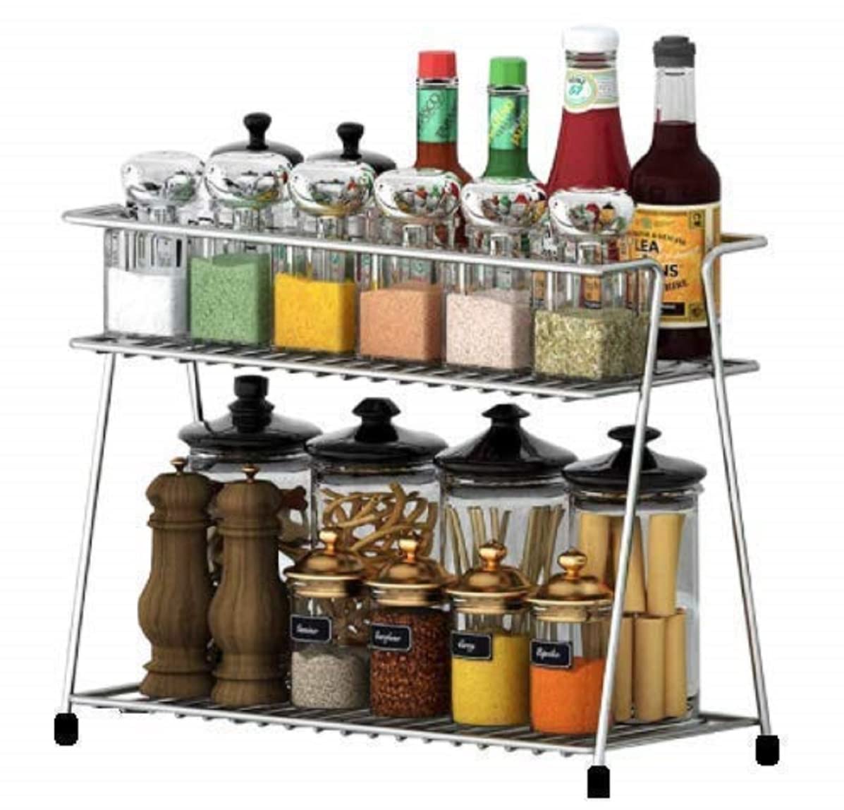 Zepdos Stainless Steel 2-Tier Countertop Kitchen Rack And Organizer Spice Rack And Container Organizer,Utensils Dishes Spices Jar Holder Rack And Cup And Glass Holder,Tiered Shelf(2 Layer Spice Rack)