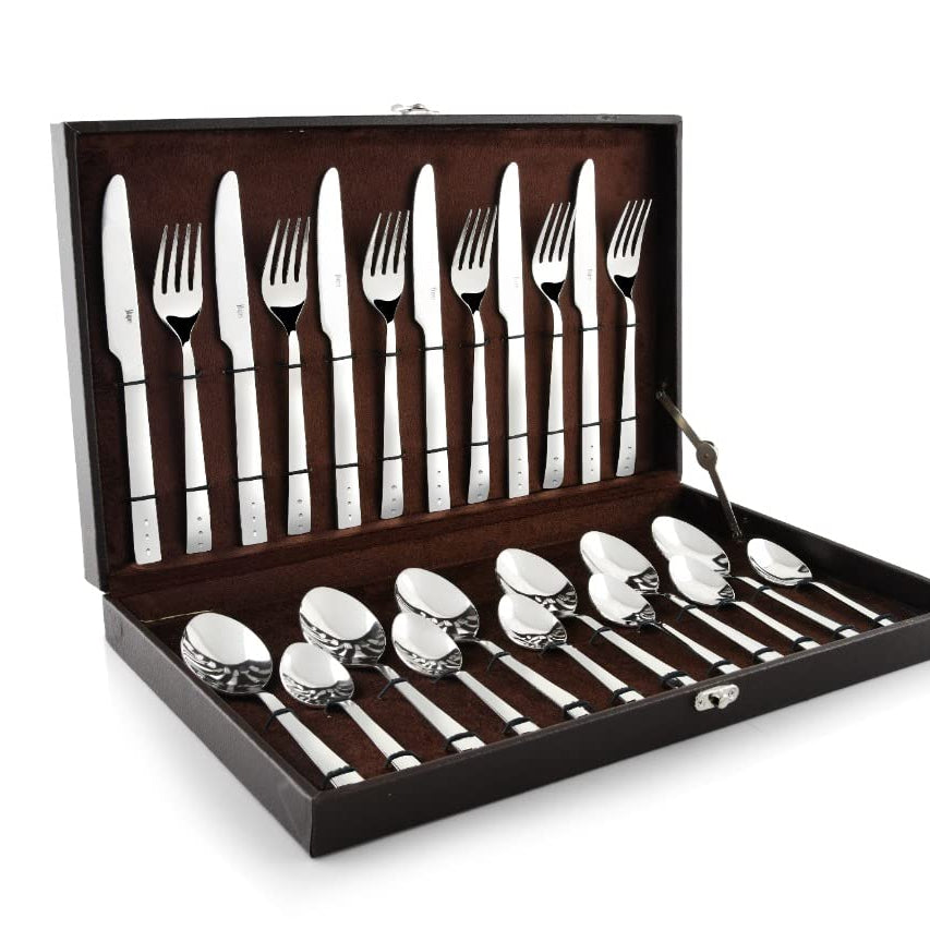 SHAPES Captain Premium Silver Stainless Steel Cutlery Set - 24 Pieces With Gift Box| Rust-Resistant, Dishwasher Safe, Elegant Design | Ideal for Home and Restaurant Use, Perfect for Family Meals