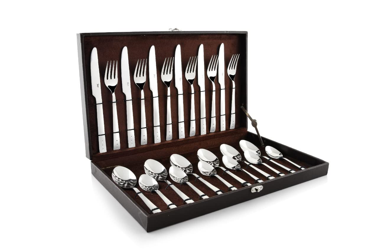 SHAPES Captain Premium Silver Stainless Steel Cutlery Set - 24 Pieces With Gift Box| Rust-Resistant, Dishwasher Safe, Elegant Design | Ideal for Home and Restaurant Use, Perfect for Family Meals