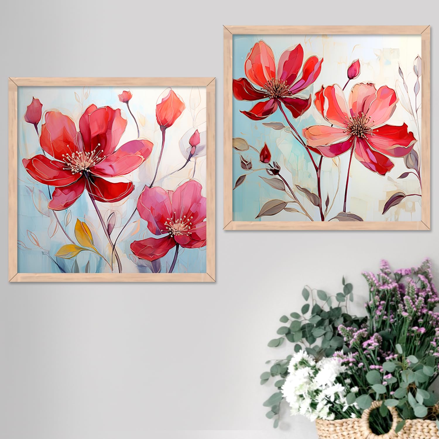 kotart -Floral wall art for wall hanging Paintings wall decoration Wall frames for home decor Set of 2 Multicolo Size- (10x10 inch, J)