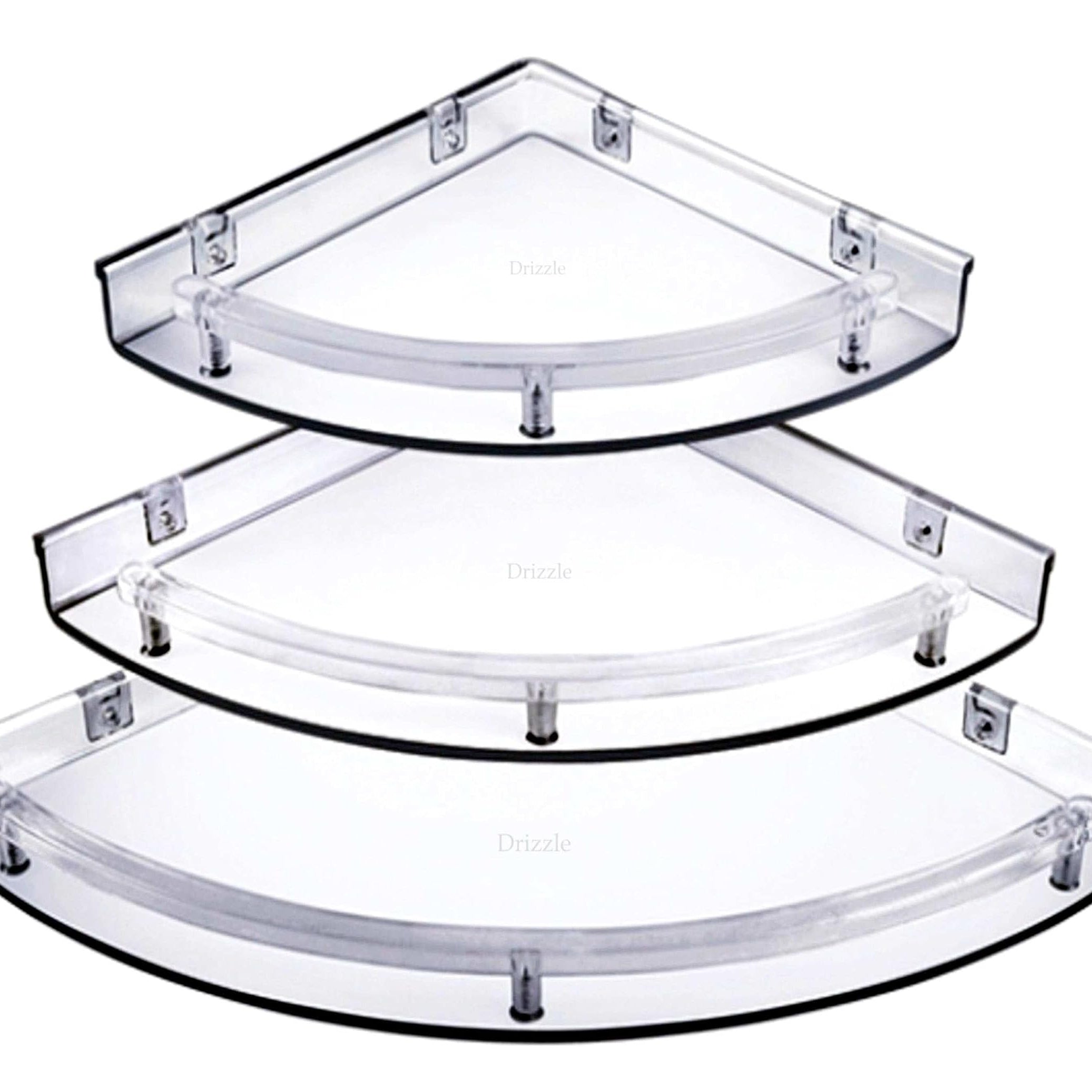 DRIZZLE Corner Shelf Super Clear | Unbreakable Transparent Bathroom Shelves | Multipurpose Use (Size 7 inch, 9 inch, 11 inch) - Set of 1 (3 Pieces)