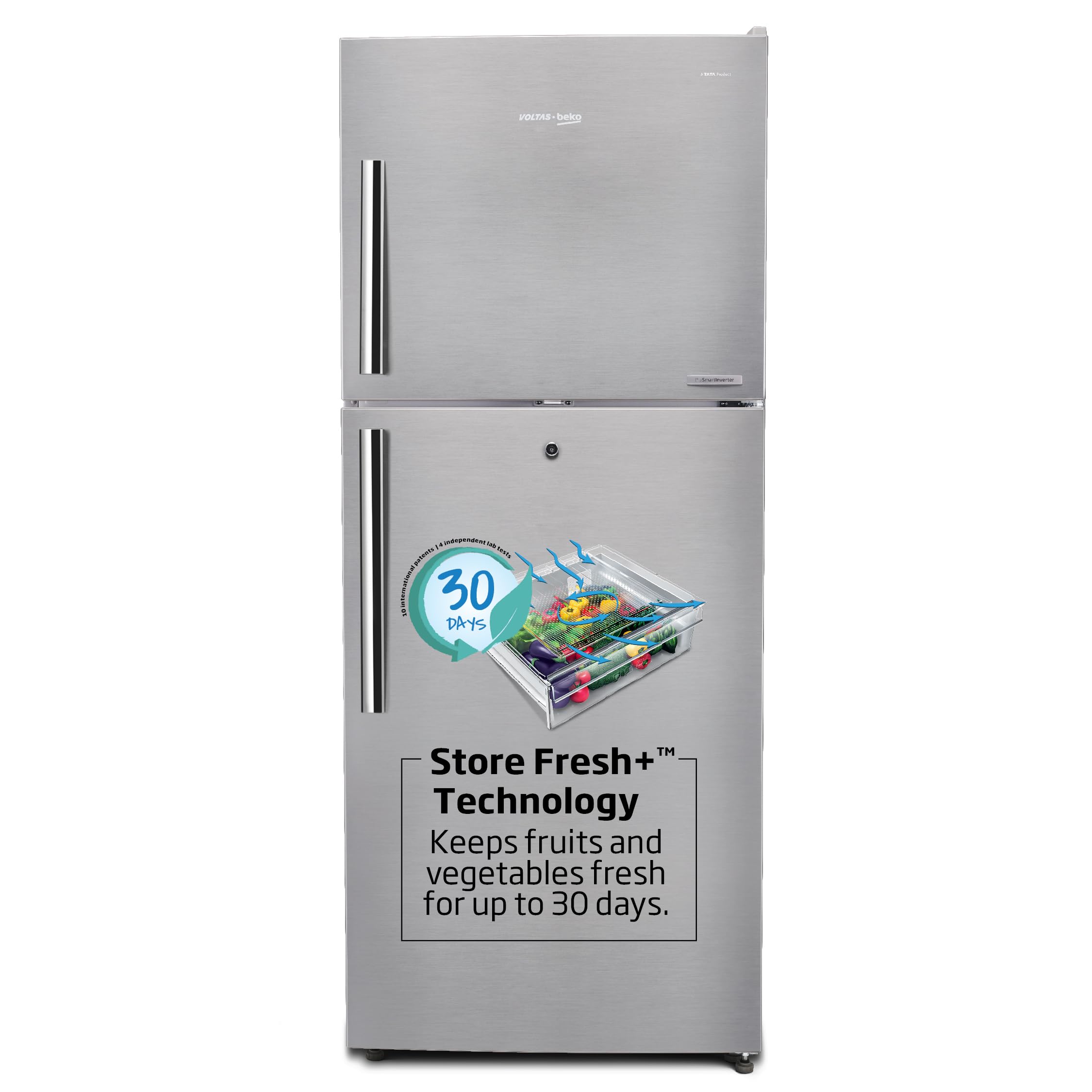 Voltas Beko 470 L 2 Star Inverter Frost-Free Double Door Refrigerator, Store Fresh+ , Neo FrostTM Dual Cooling(RFF493IF, Silver, 2022 Model)