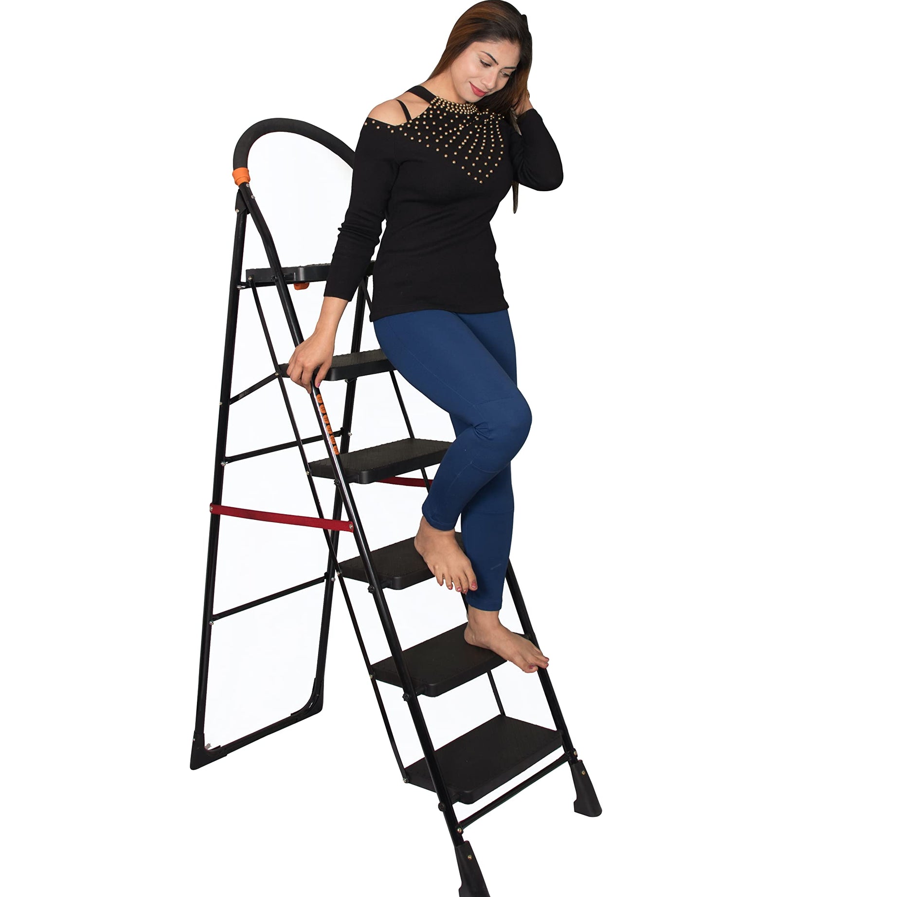 Parasnath Black Diamond Ladder 6 Step Heavy Folding Step Ladder with Wide Step 6.3 FT Ladder Made in India