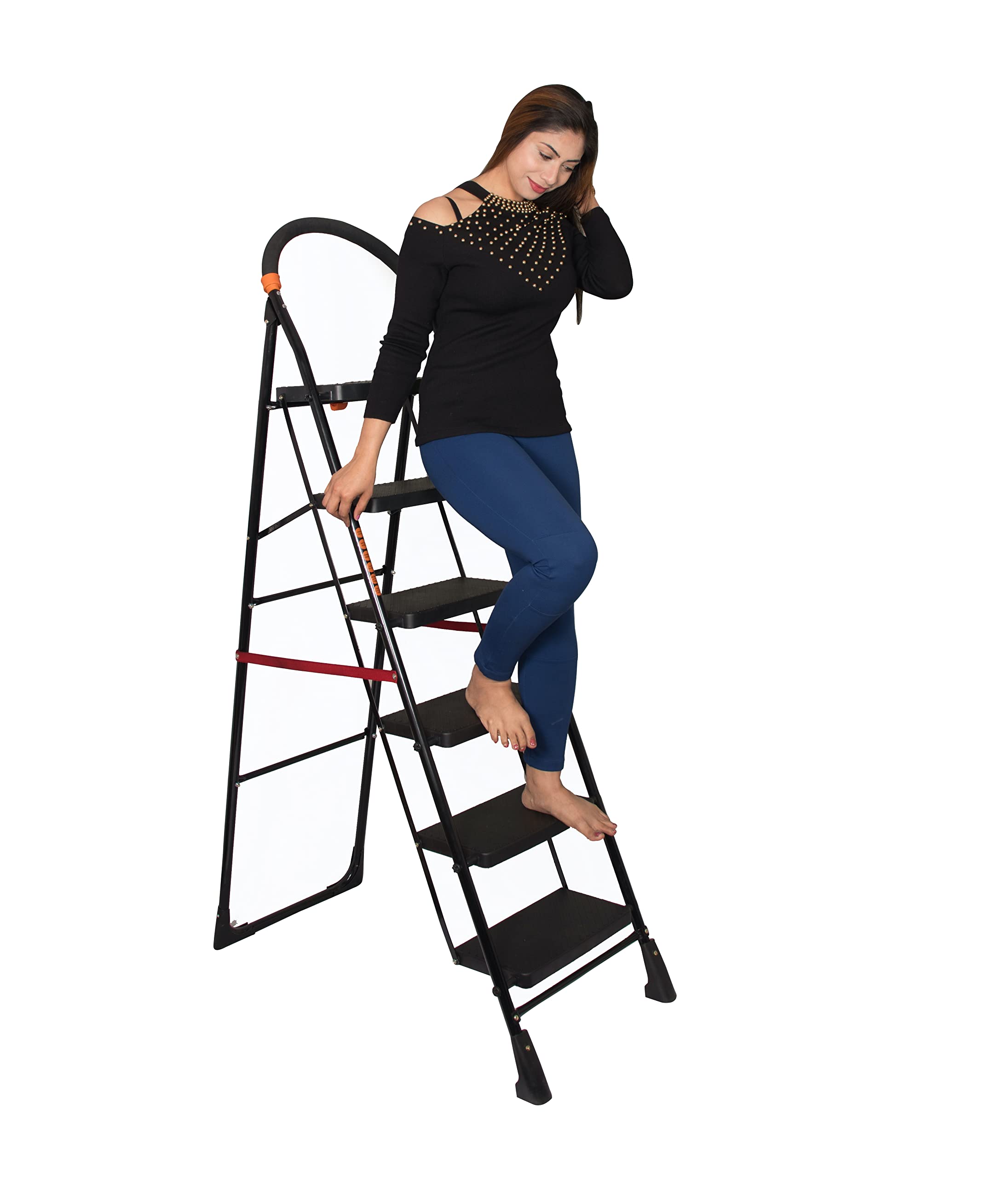 Parasnath Black Diamond Ladder 6 Step Heavy Folding Step Ladder with Wide Step 6.3 FT Ladder Made in India