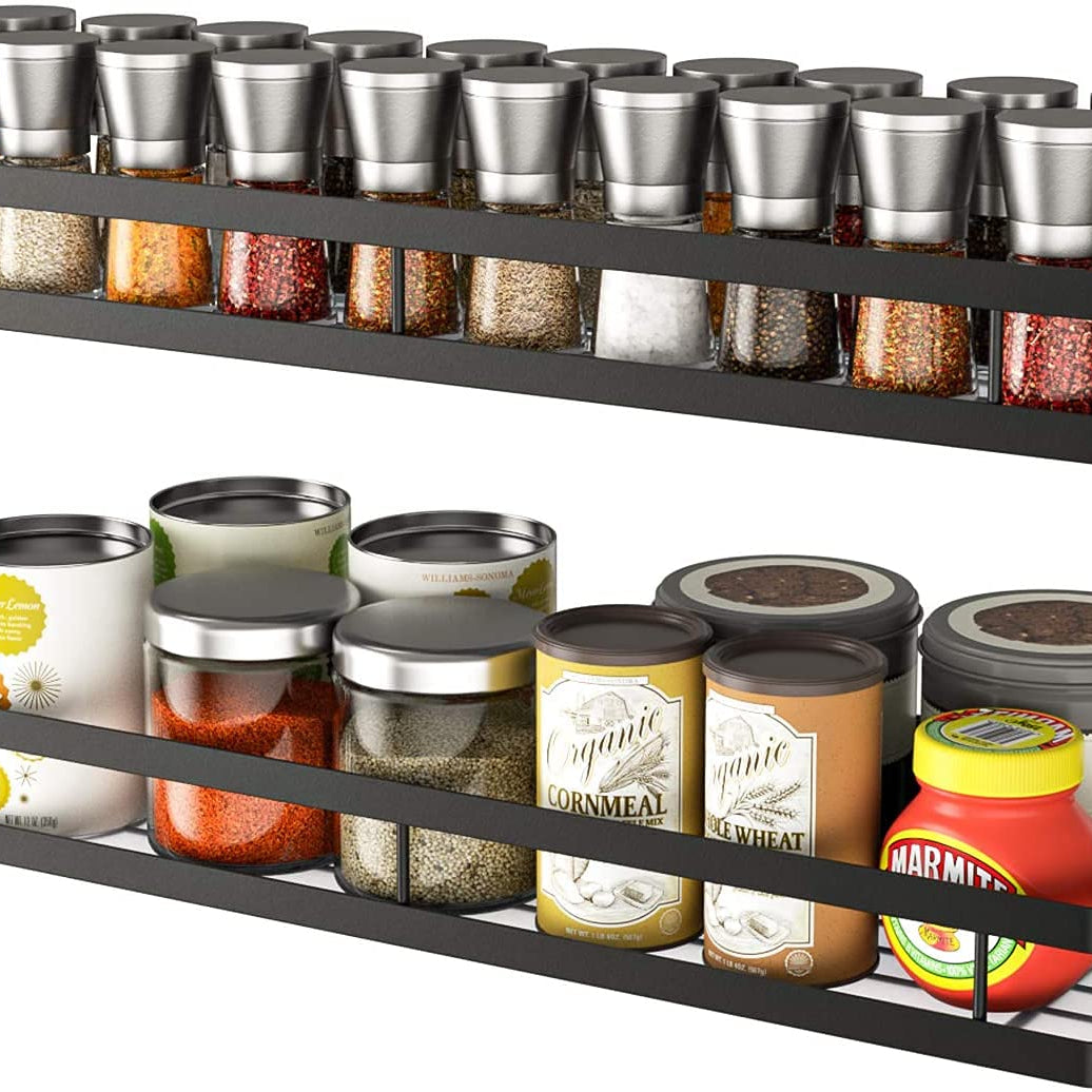 Shiok Decor Metal Spice Rack Organiser Wall Mounted, Hanging Seasoning Spice Rack Shelf Holder, Storage for Kitchen Cabinet (Black) set of 2 Make in INDIA