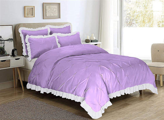 Bedding Begs 3PC Pinch Pleated Duvet (Rajai) Cover Set with White Border-Ruffles, 100% Cotton, Luxurious Pinch Blanket/Comforter Covers for Duvets & Rajai's - Lavender Solid, Queen Size.