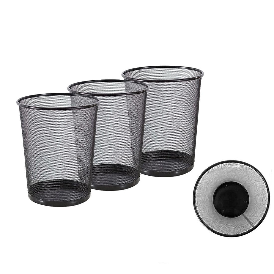 GoodWill Tech Mesh Dustbins, Pack Of 3 (9.4L) Metal Mesh Recycling Bins Waste Basket For Home/Office/Hospital/College/School -Black, Open-Top