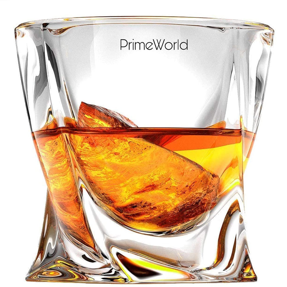 PrimeWorld Twist European Crystal Whiskey Glasses Set Of 6 Pcs- Bar Glass For Drinking Bourbon, Whisky, Scotch, Cocktails, Cognac- Old Fashioned Cocktail Tumblers, 283.4 Ml