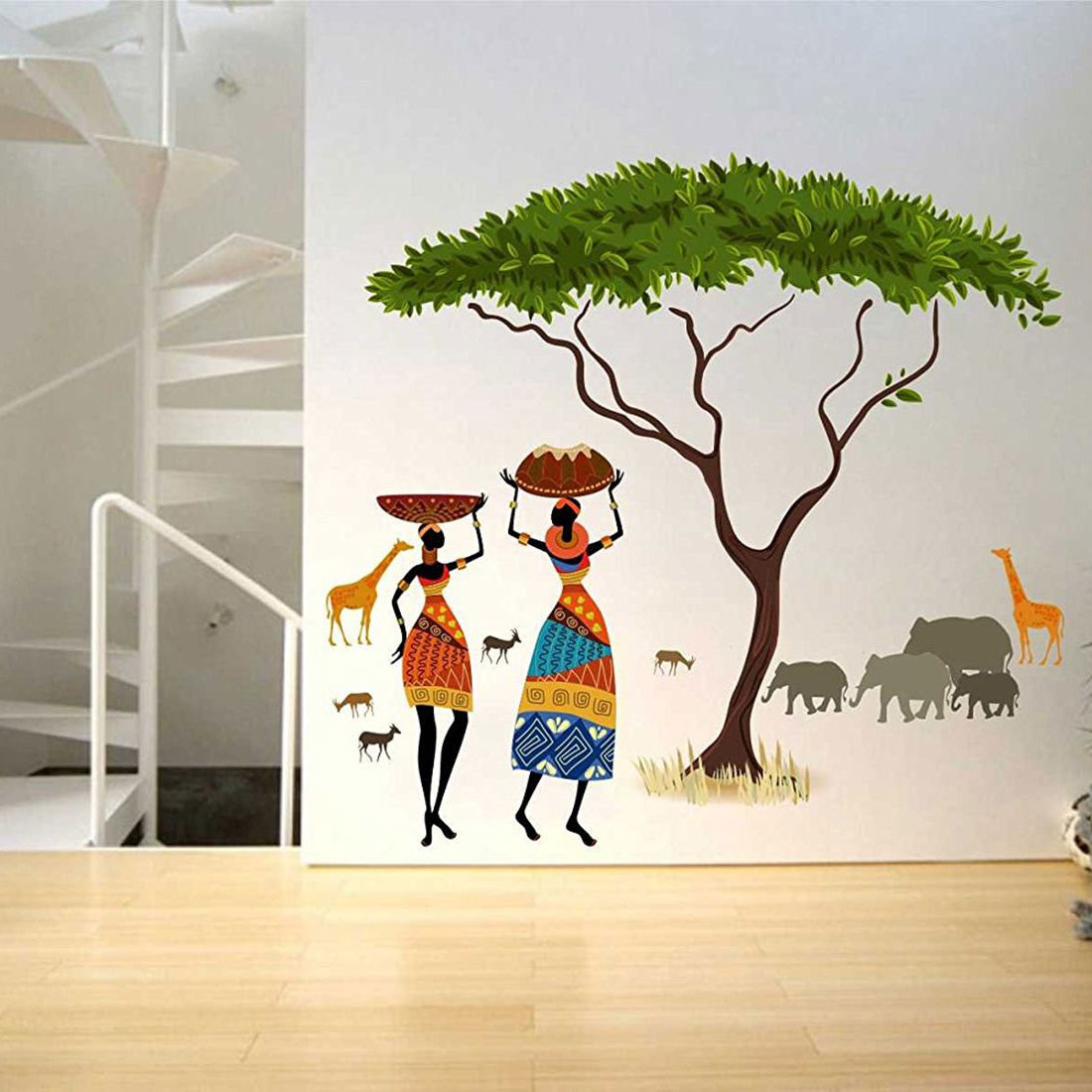 Decals Design 'Artistic Tribal Ladies with Animals Nature' Wall Sticker (PVC Vinyl, 60 cm x 90 cm, Multicolour)