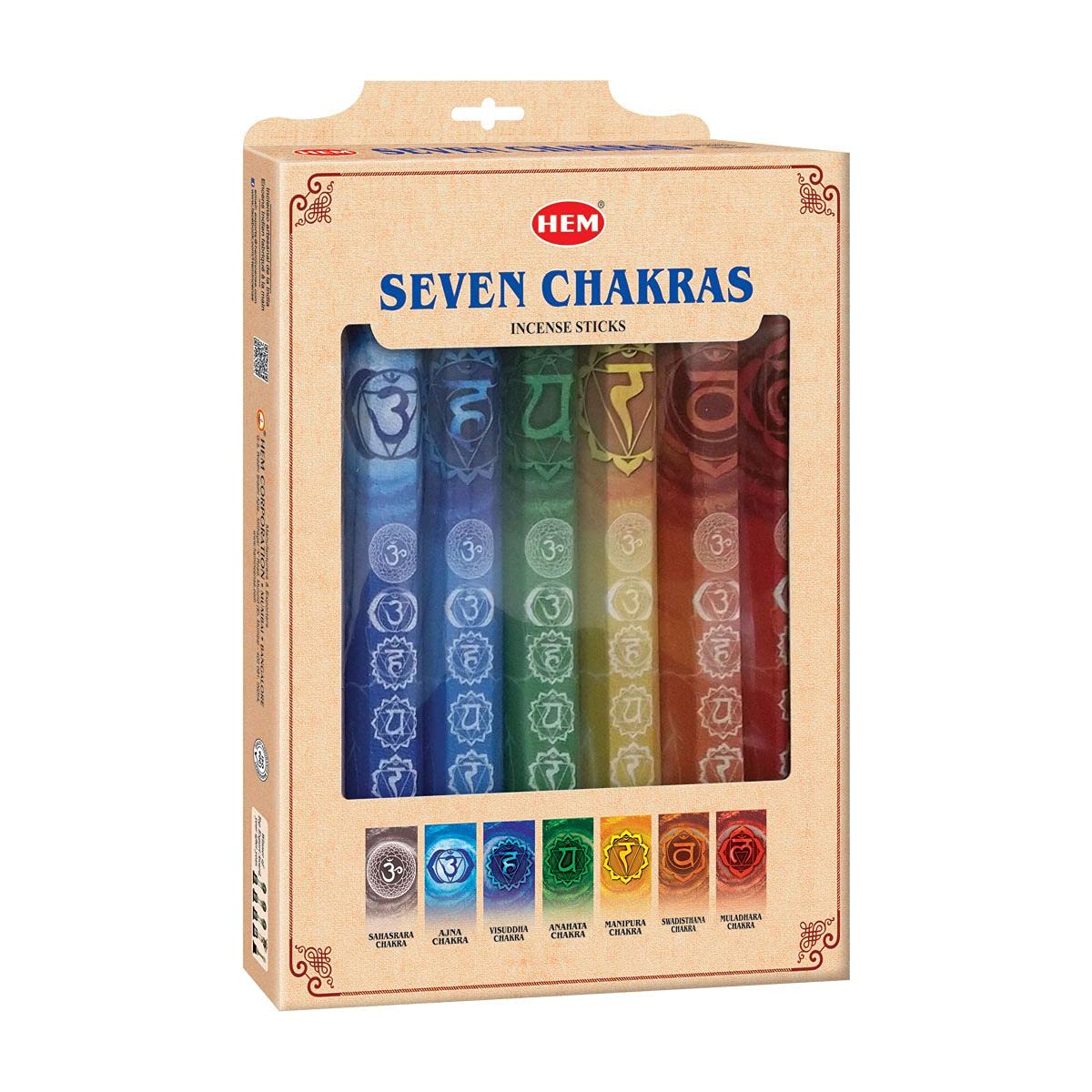 HEM Seven Chakra Incense Sticks | Agarbatti for Home Freshness, Prayer, Positive Energy & Yoga Meditation | Pooja Item for Home | Burning Time - 35-40 Minutes |140 Sticks (Handcrafted & Low Smoke)