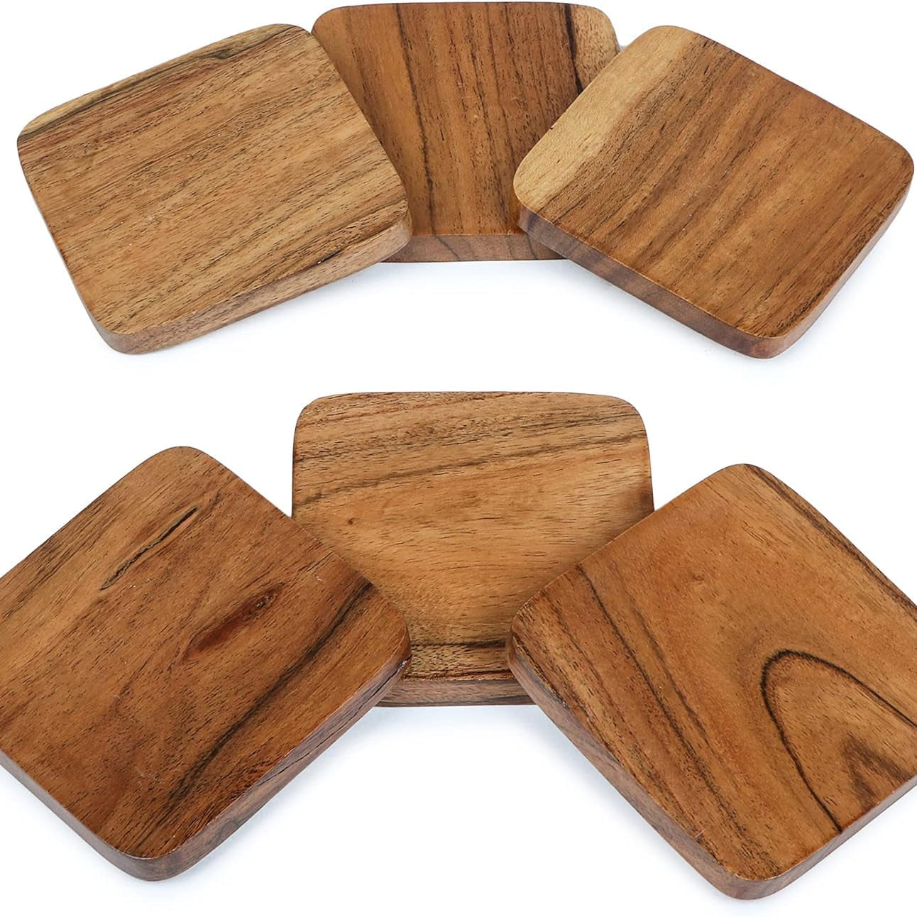 CRAFTVELLY Wooden Coasters Set of 6 for Dining Table - Solid Sheesham Wood Coasters for Tea Cups Coffee Mugs Beer Cans Bar Tumblers and Water Glasses (Round, Dark Walnut)