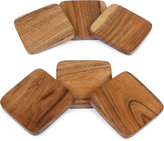 CRAFTVELLY Wooden Coasters Set of 6 for Dining Table - Solid Sheesham Wood Coasters for Tea Cups Coffee Mugs Beer Cans Bar Tumblers and Water Glasses (Round, Dark Walnut)