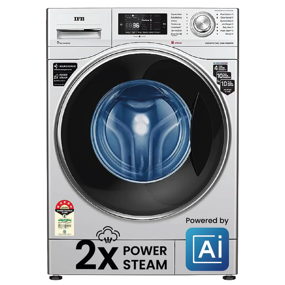 IFB 9 Kg 5 Star AI Powered Front Load Washing Machine, 2X Power Steam (EXECUTIVE SXS ID 9014, 2023 Model, Silver, In-built Heater, 4 years Comprehensive Warranty)