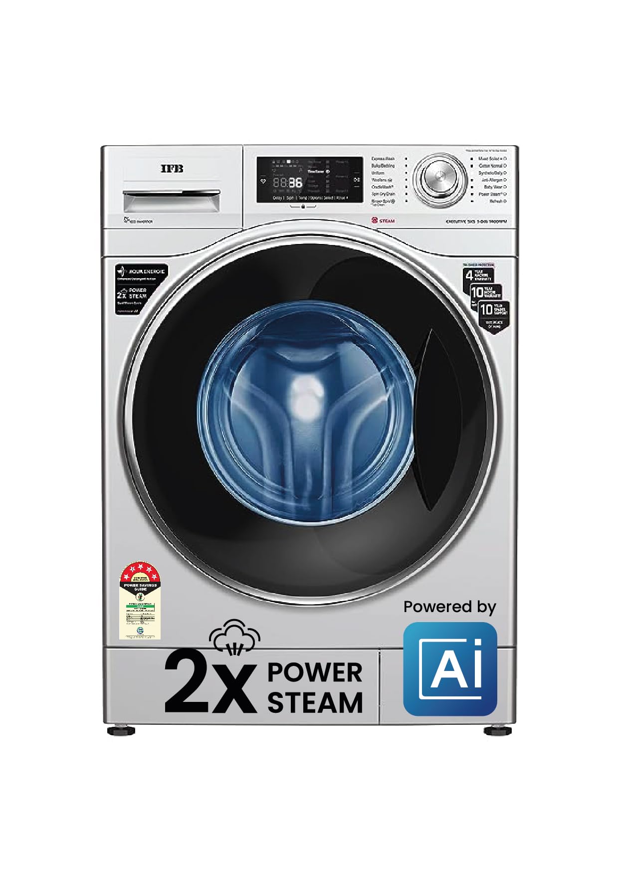 IFB 9 Kg 5 Star AI Powered Front Load Washing Machine, 2X Power Steam (EXECUTIVE SXS ID 9014, 2023 Model, Silver, In-built Heater, 4 years Comprehensive Warranty)