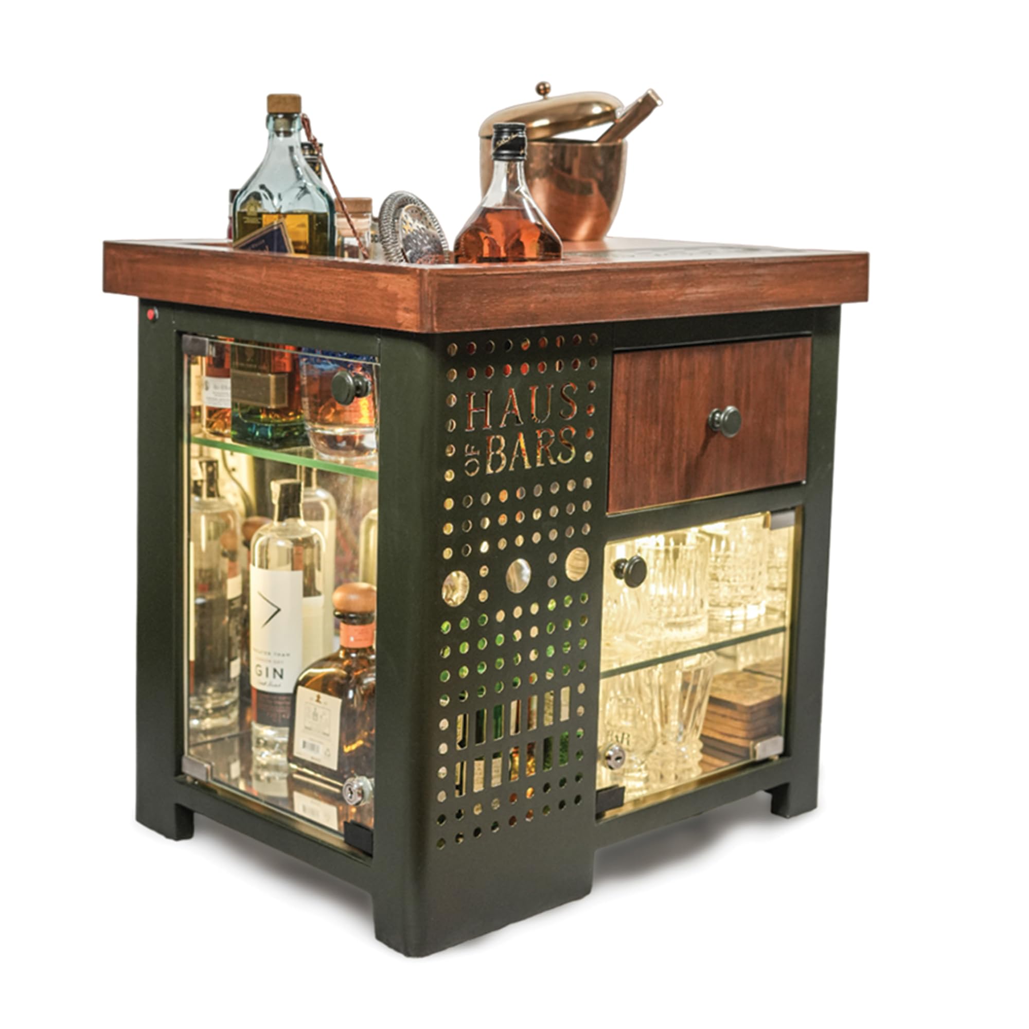 HAUS OF BARS by SpeedX - Model M Mini Home Bar, Royal Green with Left Side Display Cabinet