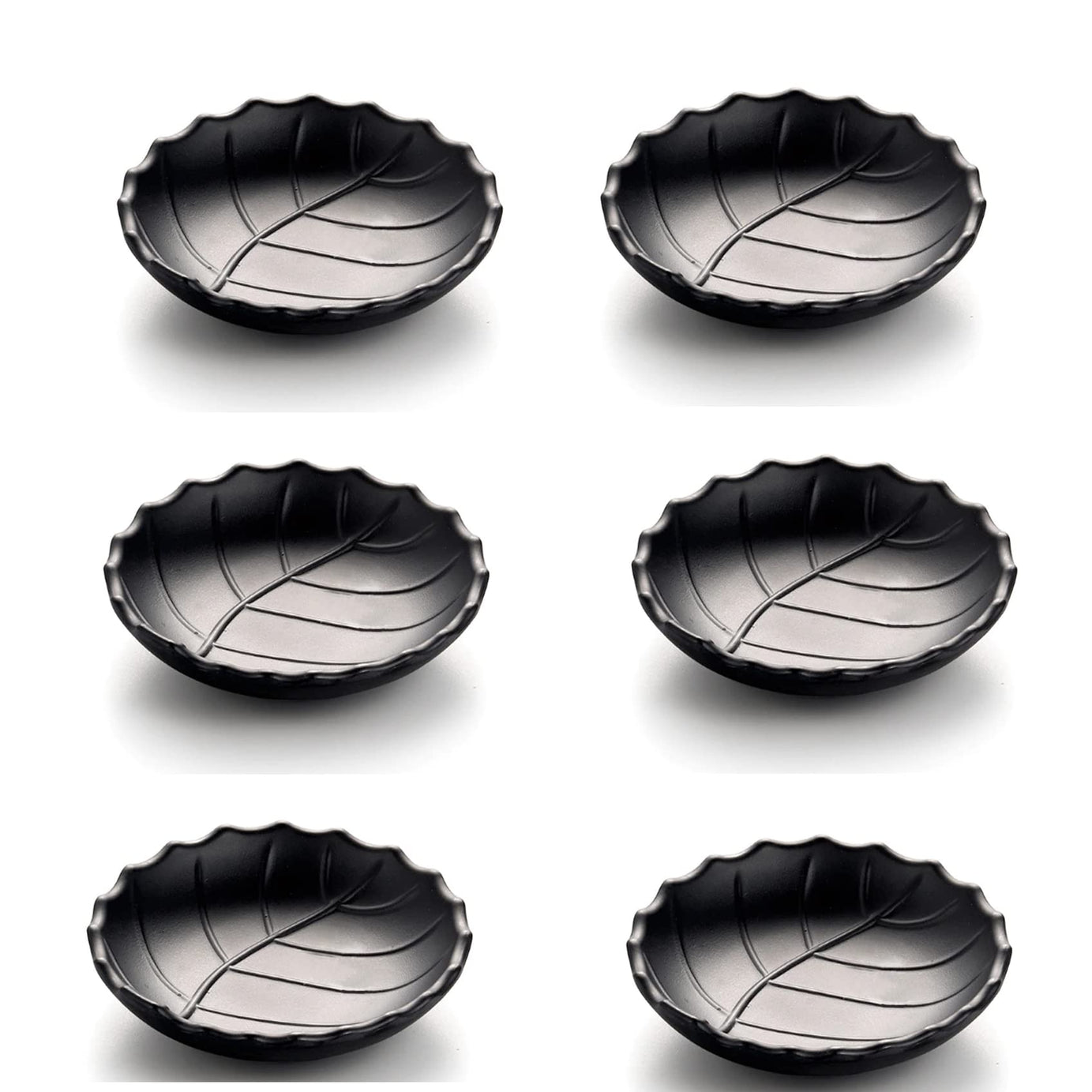 MiRiM Melamine Leaf Plate/Platter for All Occasions (Set of 6) - Black