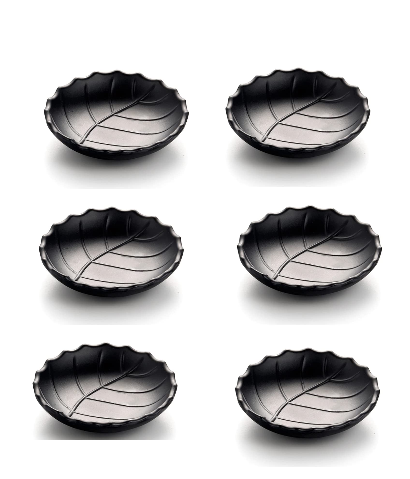 MiRiM Melamine Leaf Plate/Platter for All Occasions (Set of 6) - Black