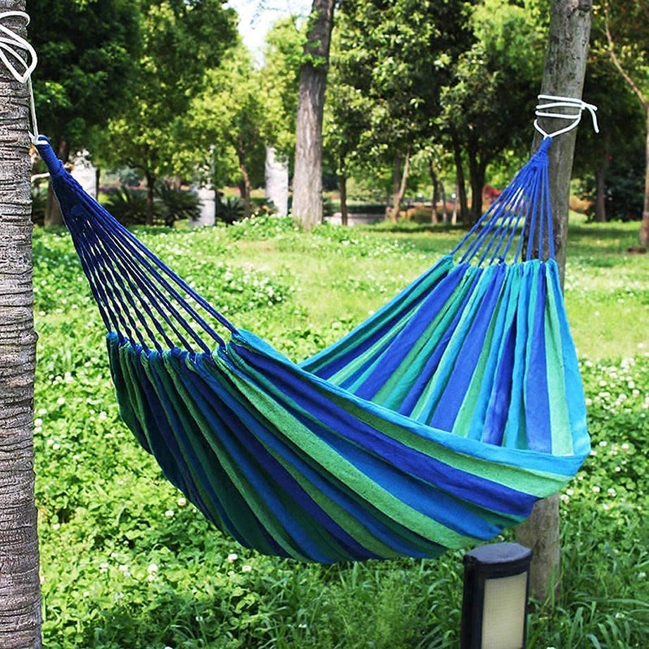 DIPDEY Portable Swing Cotton Stripe With Strong Hammocks Rope Beach Sleeping Bed Backpack Spreader Bar Tree Hanging For Travel Garden Striped Ultralight Outdoor Jula Camping Hammock (Multicolor)-Set 1