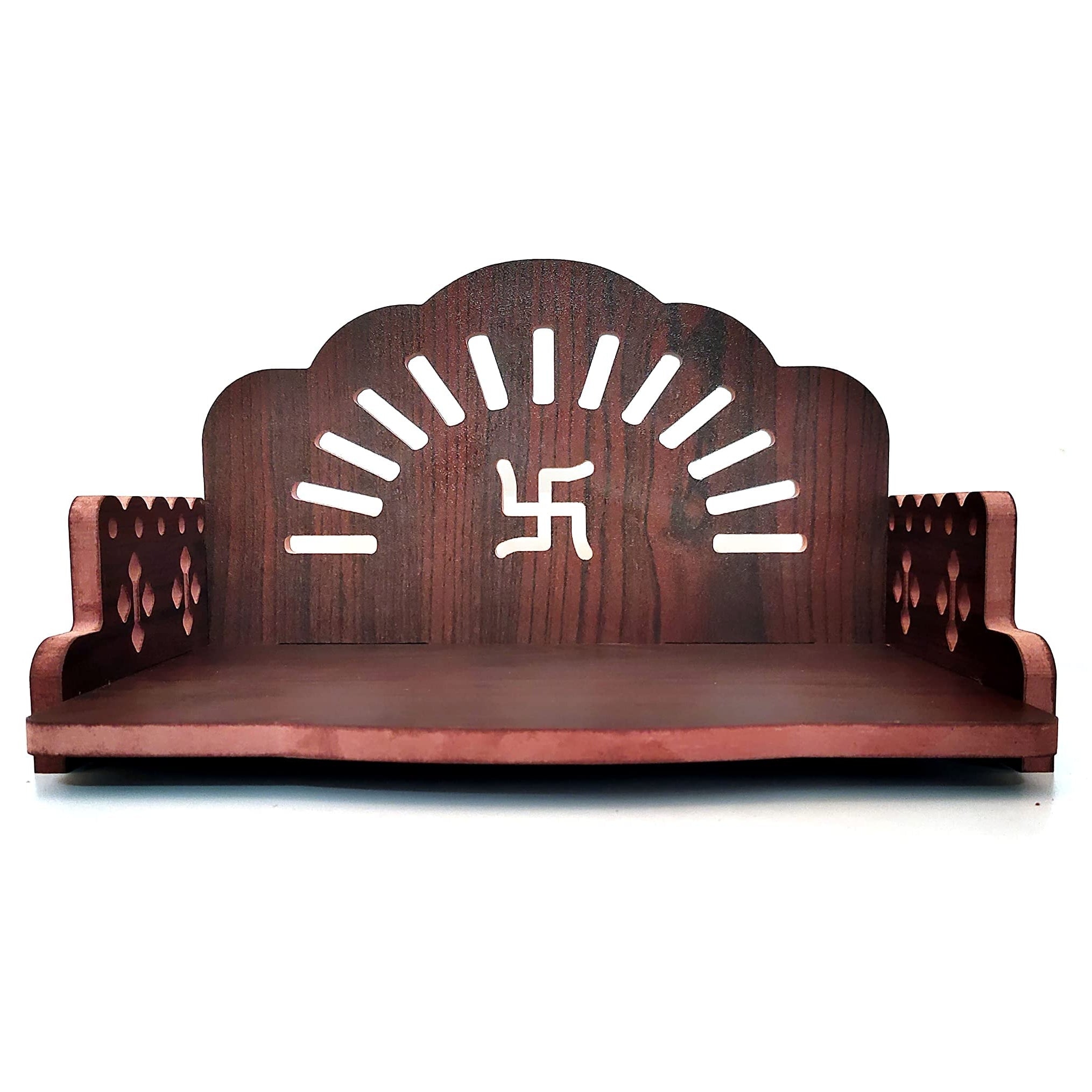 DIVOKAH® MDF small wooden Temple/wall shelves/sinhasan/pooja stand/Hindola (8.5 in * 6 in * 5.5 in) (8 MM PLYWOOD THICKNESS) (SNS BR SWASTK)