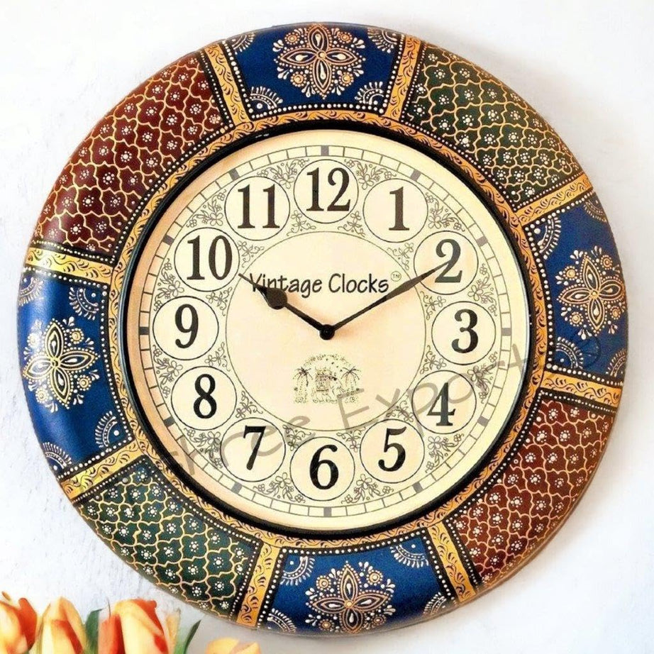 Vintage Clock Wooden Hand-Crafted Analog Wall Clock / 1 Year Warranty / 16 Inches (40 Cm'S)