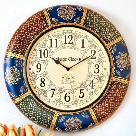 Vintage Clock Wooden Hand-Crafted Analog Wall Clock / 1 Year Warranty / 16 Inches (40 Cm'S)