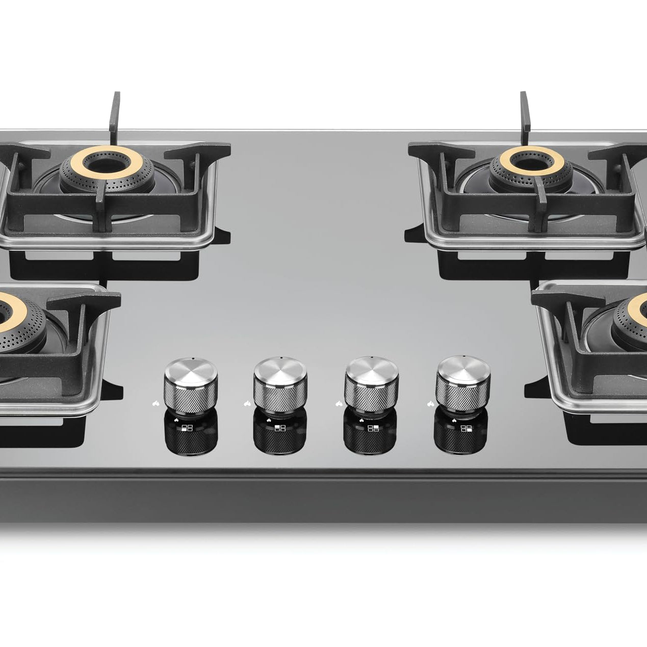 Sujata Gas Stove 4 Burners | 9 Years Warranty | Chulah for Cooking, ISI Certified, 360° Rotating Brass Gas Nozzle, 5G Designed Forged Brass Burner, LPG & PNG Compatible (Glass Top - Premium Black)