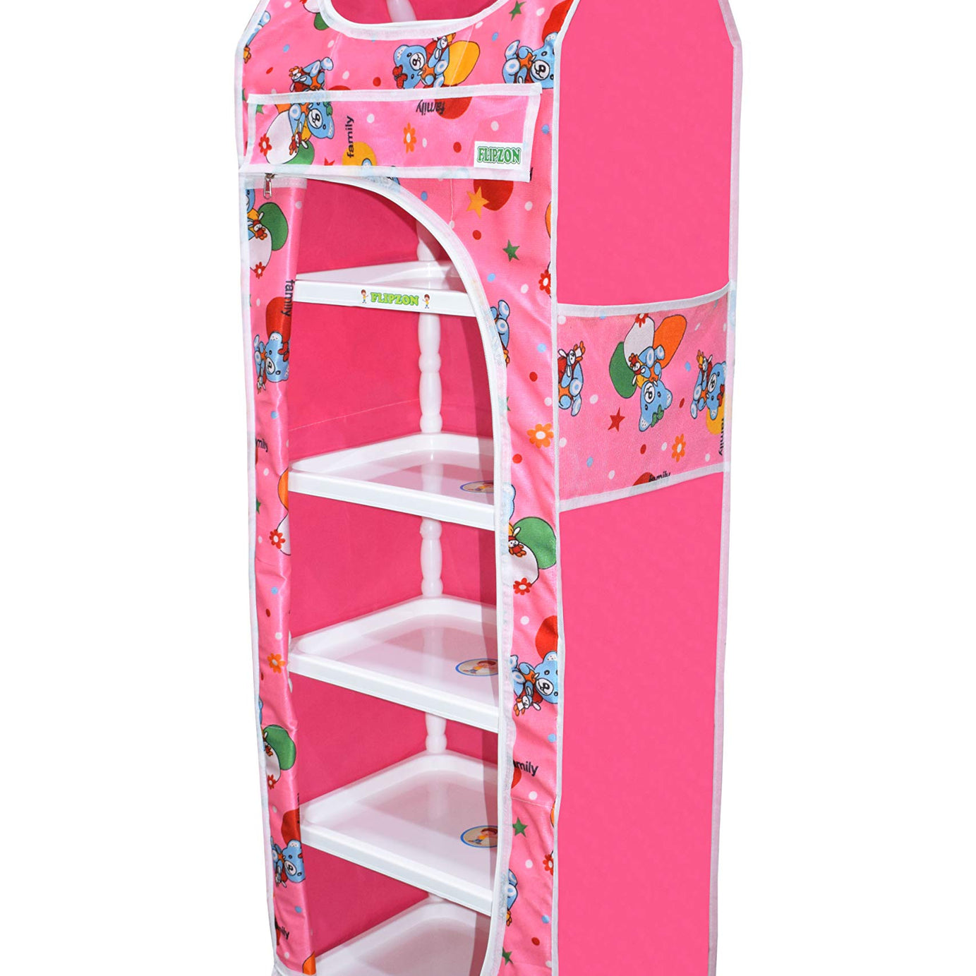 FLIPZON Baby Wardrobe Plastic Multipurpose 6 Shelve, Foldable, (Unbreakable Material) (Pink, Pack of 1)