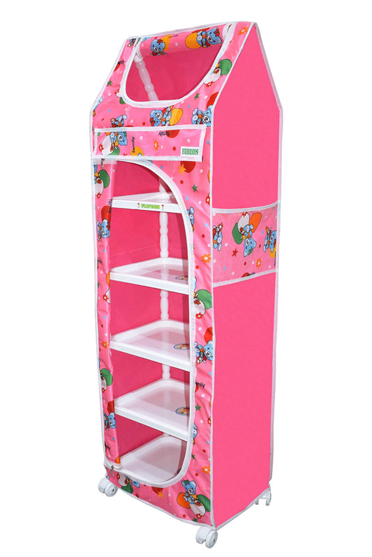 FLIPZON Baby Wardrobe Plastic Multipurpose 6 Shelve, Foldable, (Unbreakable Material) (Pink, Pack of 1)