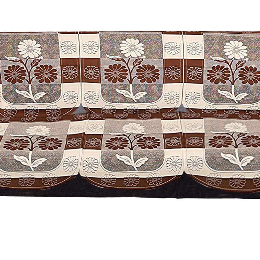 Kuber Industries Flower Design Cotton 3 Seater Sofa Cover Set|Premium Cotton & Flower Design|Pack of 2 (Brown)-CTKTC022242