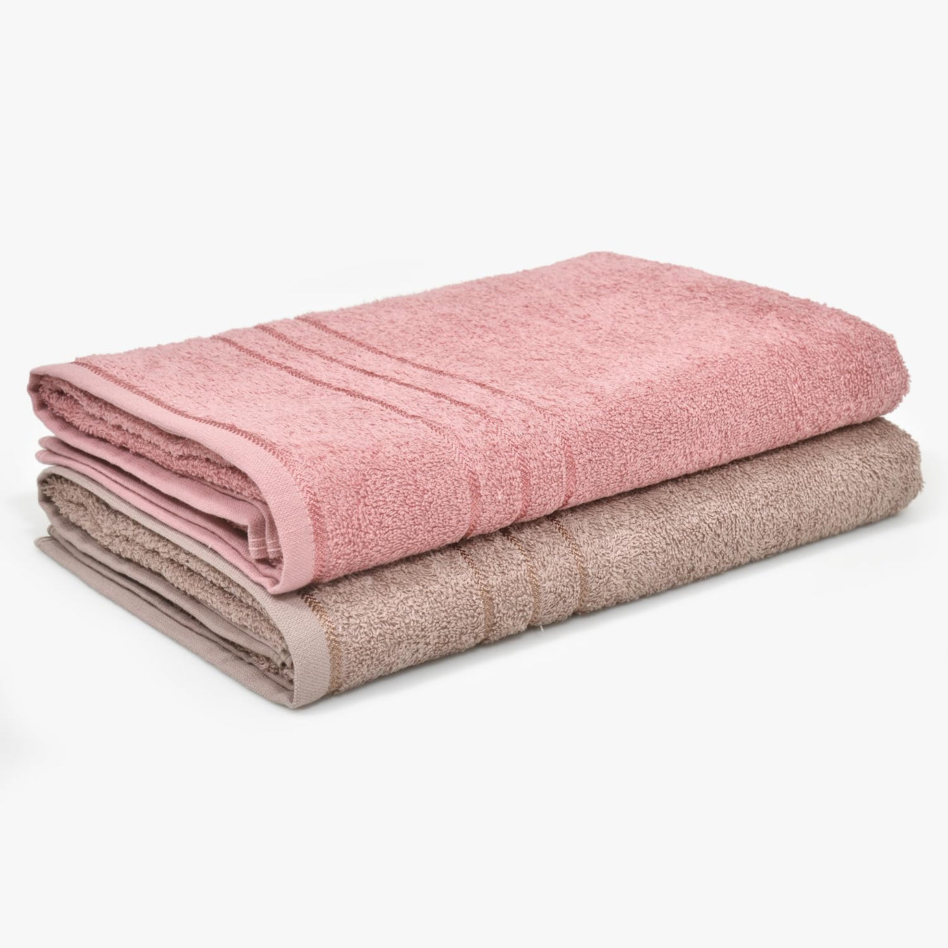 haus & kinder 100% Cotton Towel for Bath Large Size | Low Twist 340 GSM Ultra Soft & Quick Dry Towel for Bath | Bath Towel for Men and Women | 70cm x 140cm | Roe Buck+Dusty Rose (Pack of 2)