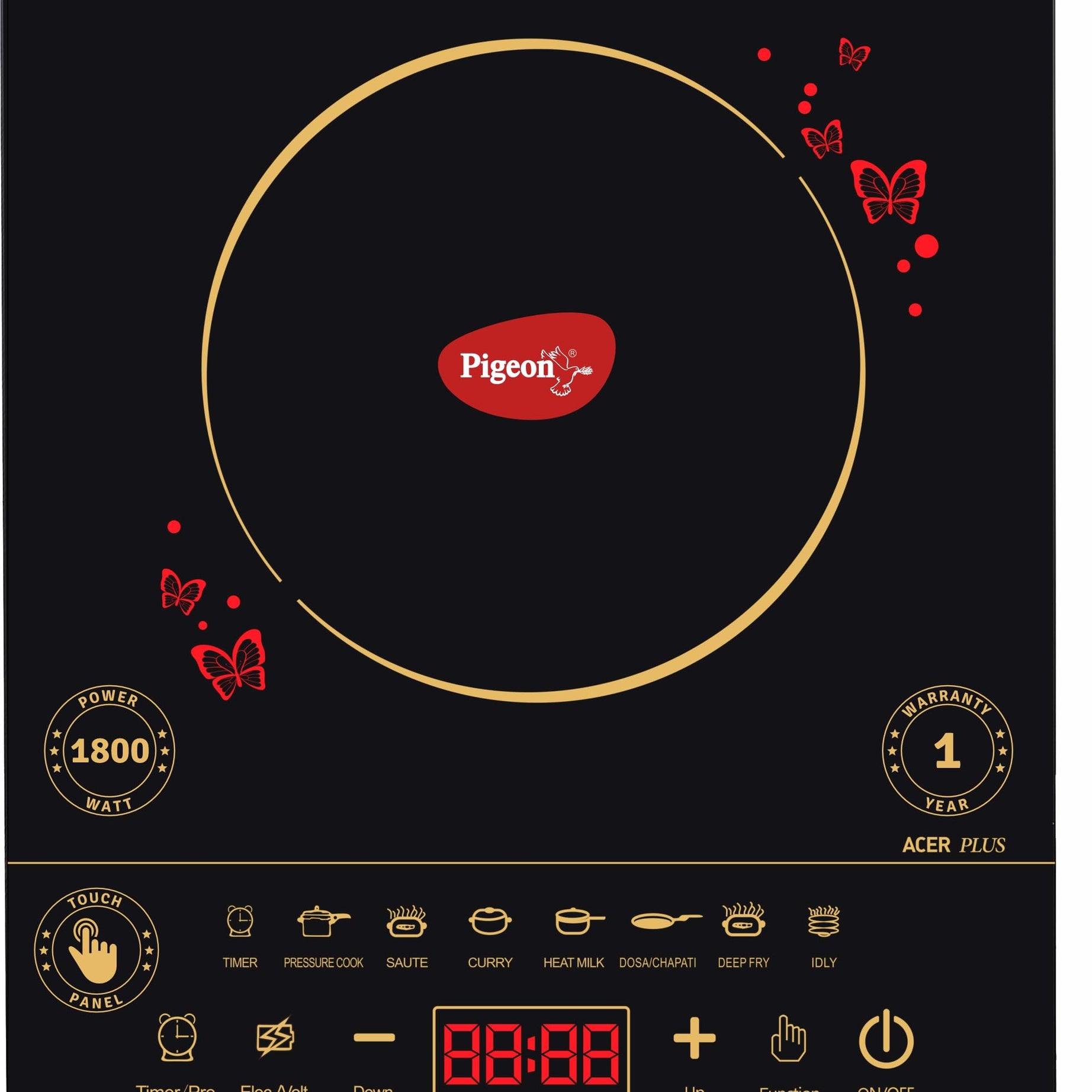 Pigeon By Stovekraft 14429 Acer Plus 1800 Watt Induction Cooktop with Feather Touch Control, Induction Stove comes with 8 Preset Menus and Auto-Shut Off features (Black)